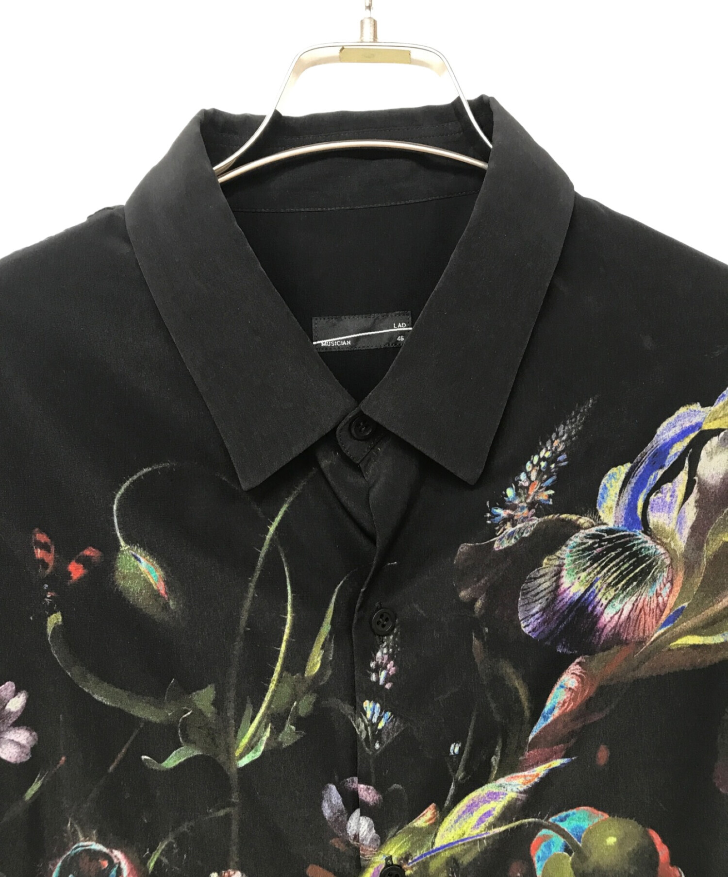 LAD MUSICIAN (ラッドミュージシャン) DECHINE FLOWER LONG SHIRT/デシンフラワーロングシャツ ブラック  サイズ:46