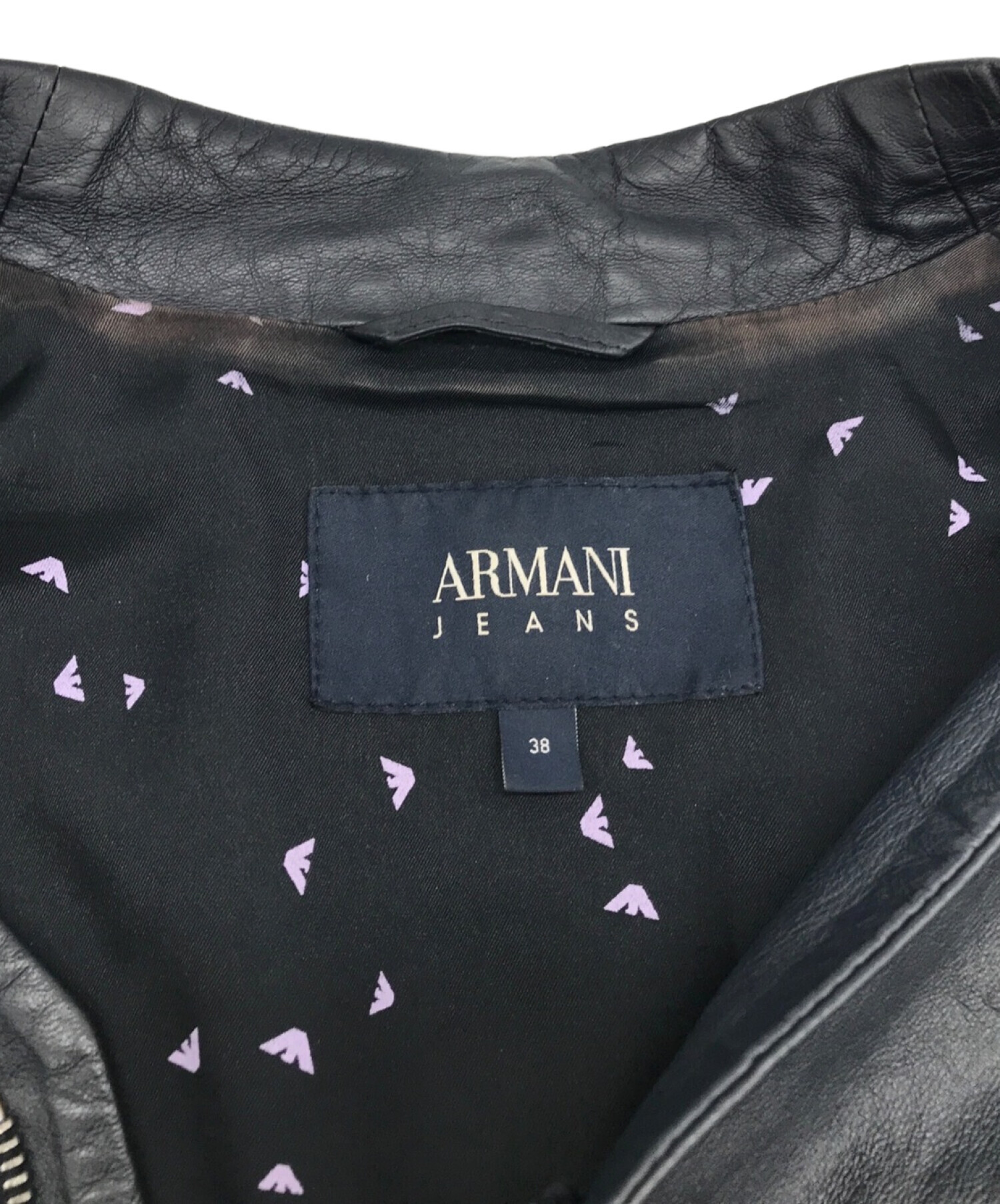 ARMANI JEANS (アルマーニジーンズ) レザージャケット ネイビー サイズ:38
