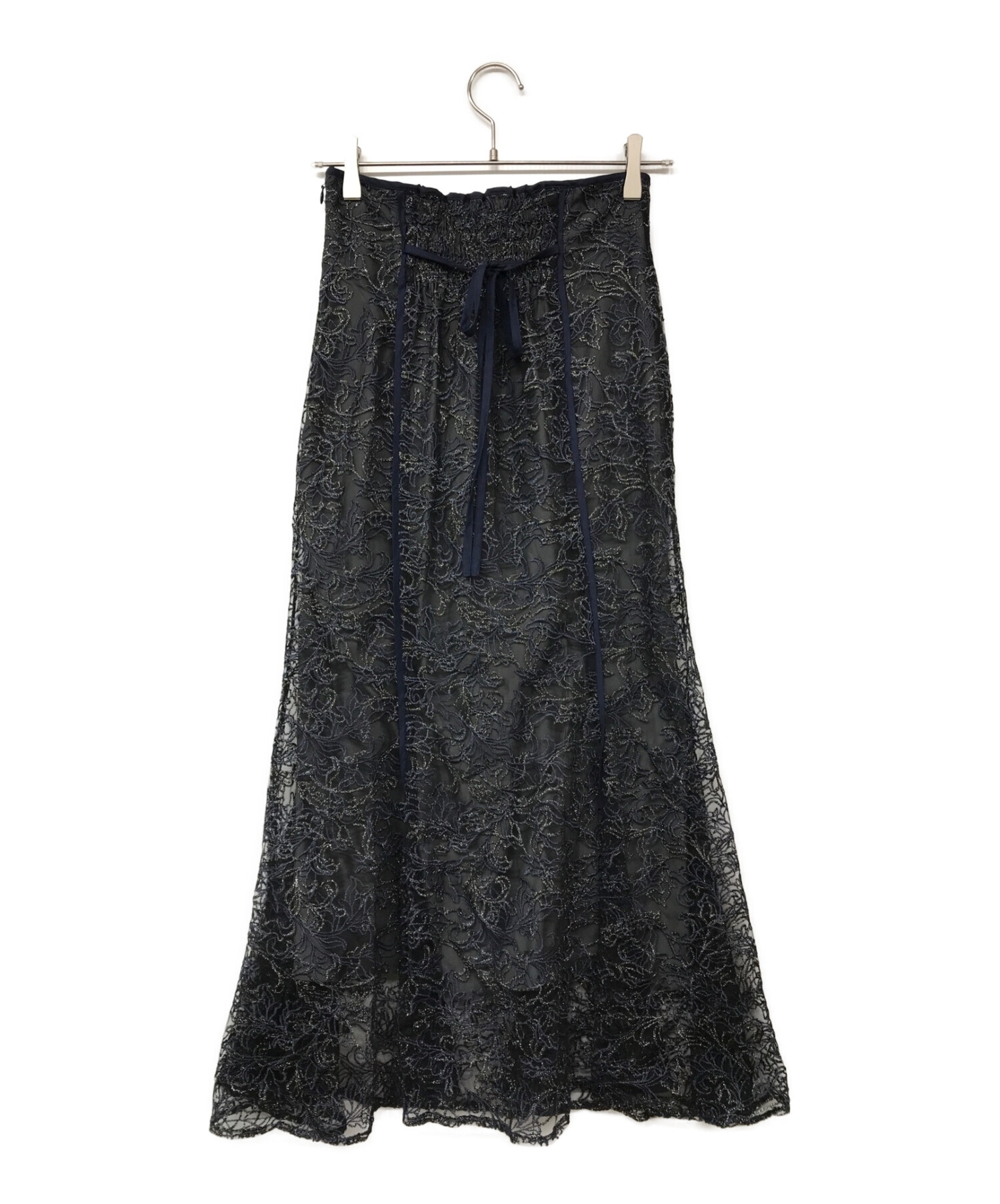 Lily Brown (リリーブラウン) リーフ刺繍ハイウエストマーメイドスカート ネイビー×ブラック サイズ:1