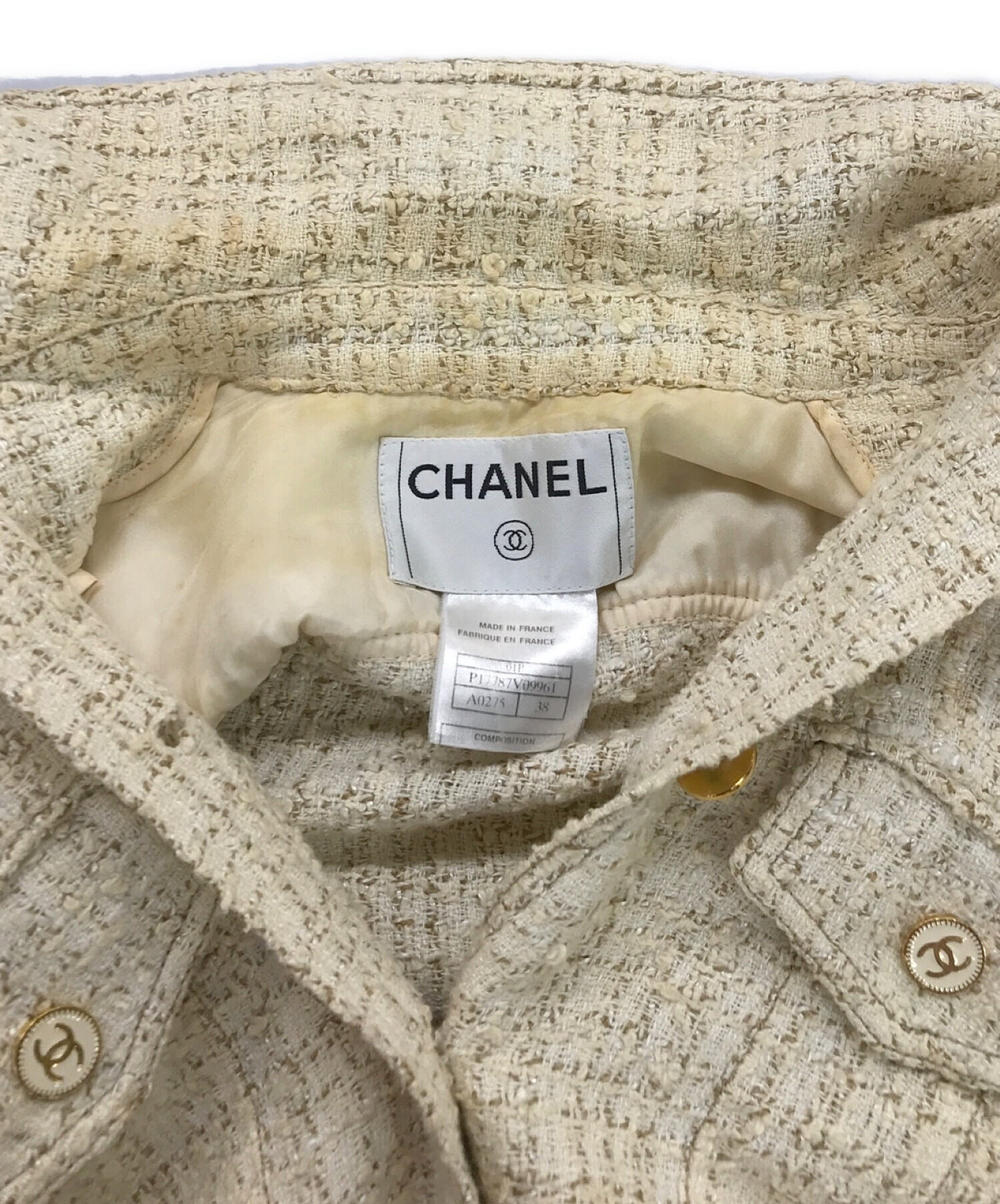 CHANEL (シャネル) ココボタンツイードジャケット ホワイト サイズ:38