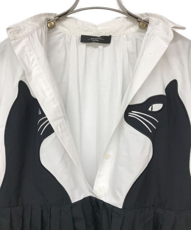 WEEKEND Max Mara (ウィークエンド マックスマーラ) キャットデザインシャツワンピース ホワイト×ブラック サイズ:36