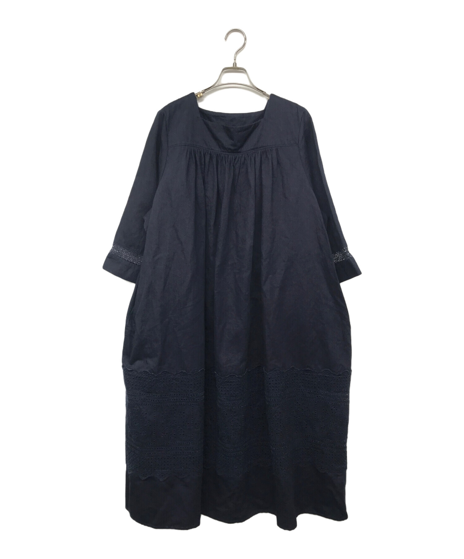 45R (フォーティーファイブアール) インディゴ粟サテンの カットワークドレス ネイビー サイズ:記載なし