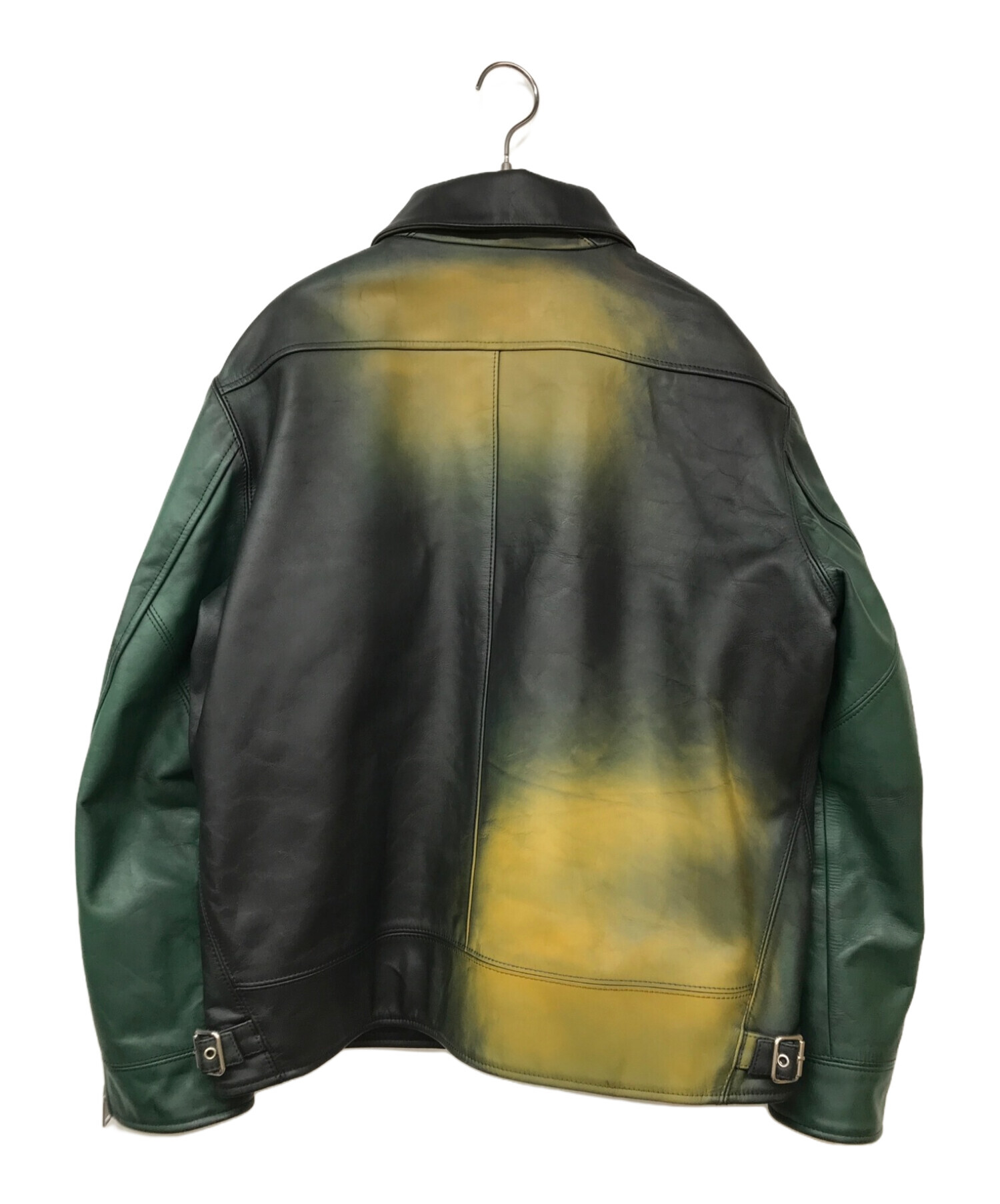 DIESEL (ディーゼル) グラデーションカラーシングルレザージャケット ブラック×グリーン サイズ:M