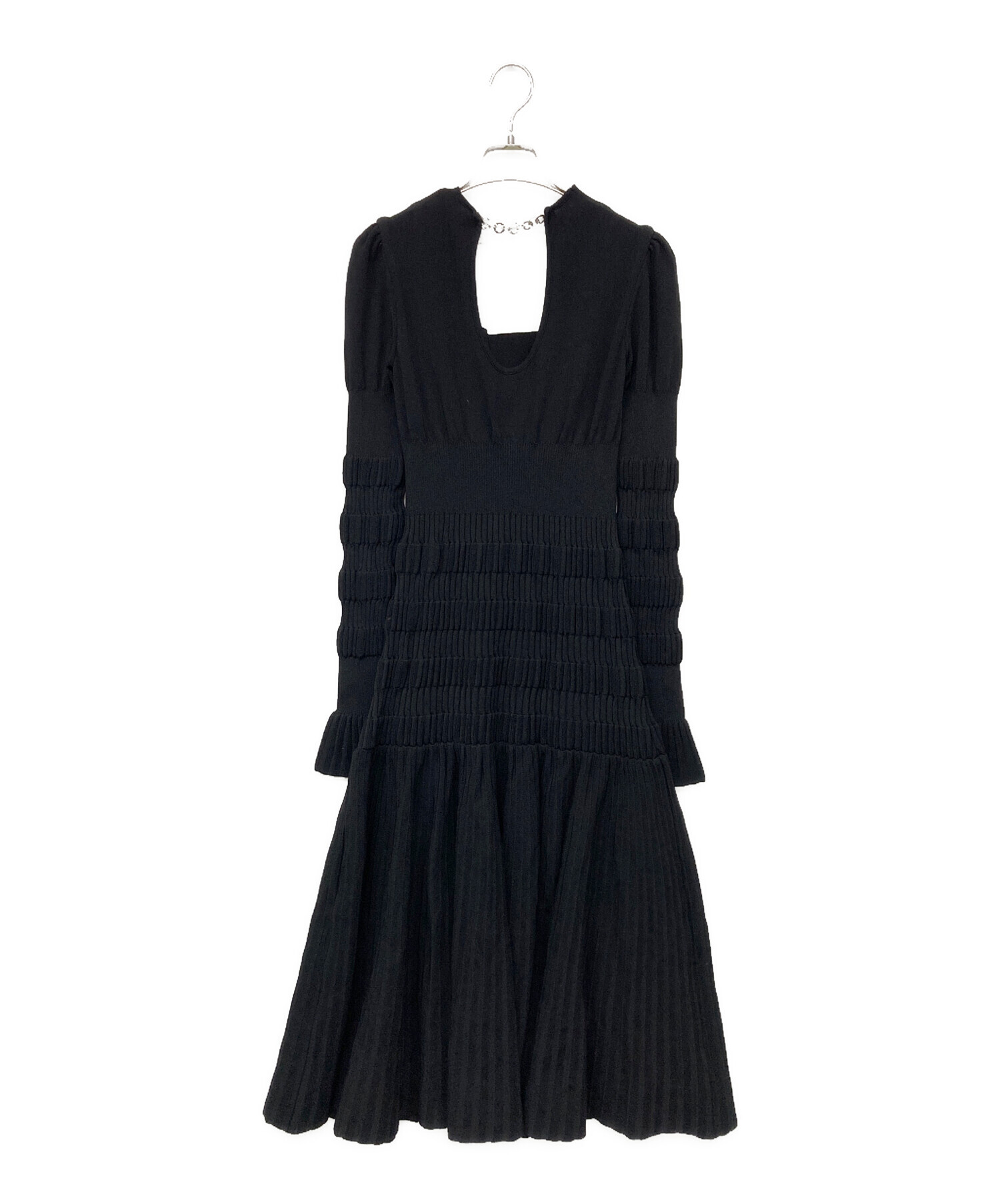 FETICO (フェティコ) STRIPE KNIT MIDI DRESS/ニットワンピース ブラック サイズ:2