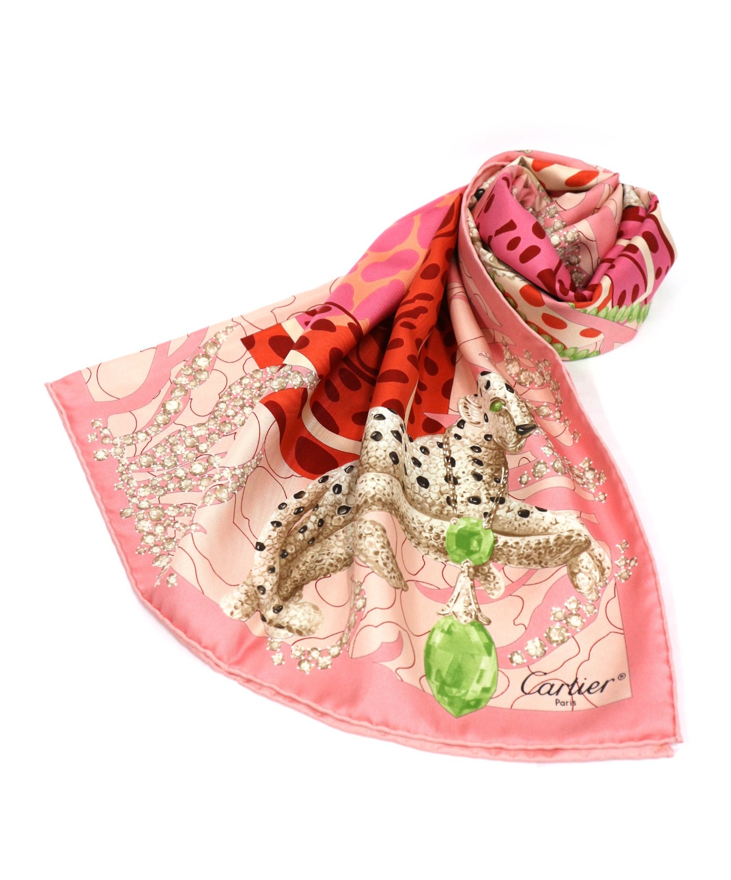 カルティエ 鮮やかピンクのスカーフ-