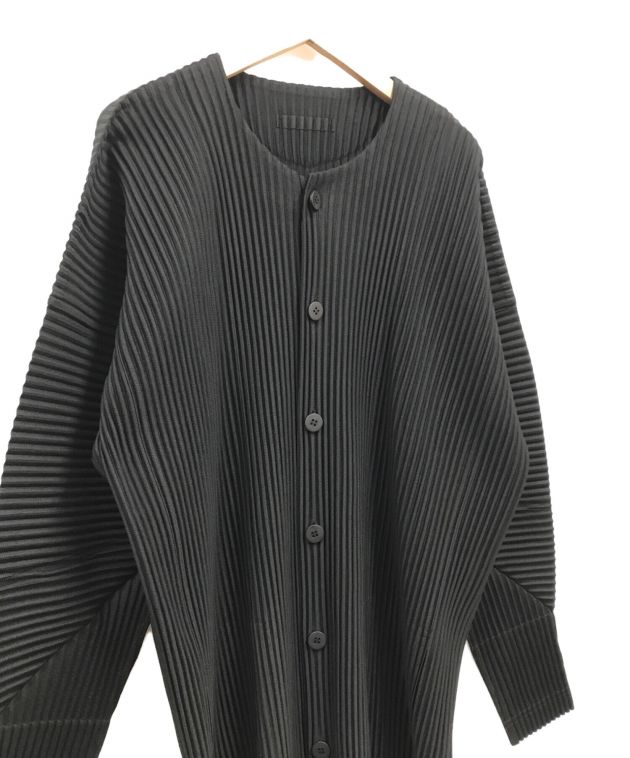 HOMME PLISSE ISSEY MIYAKE (オムプリッセ イッセイミヤケ) プリーツノーカラーシャツジャケット ブラック サイズ:3