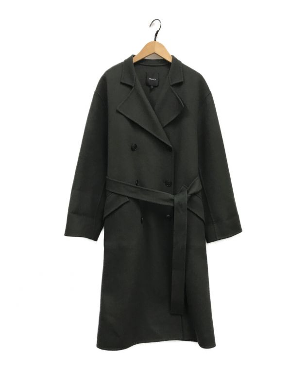 theory (セオリー) ダブルブレストロングコート/ Luxe New Divide DB Belt Coat DF J グリーン サイズ:S