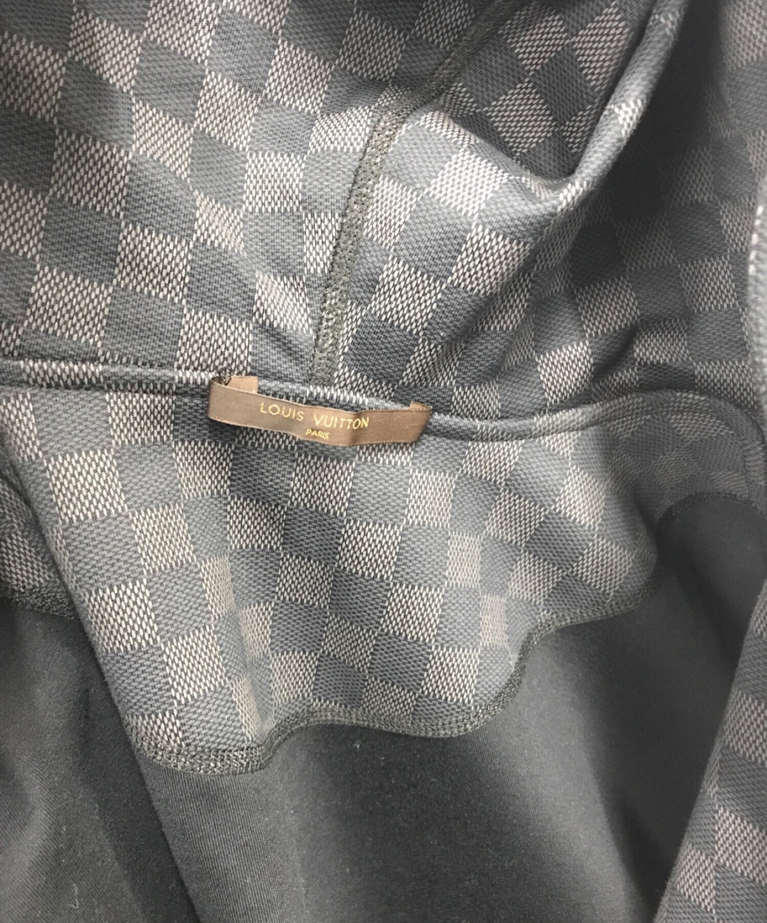 LOUIS VUITTON (ルイ ヴィトン) LVロゴ ダミエ ジップパーカー ブラック サイズ:XL