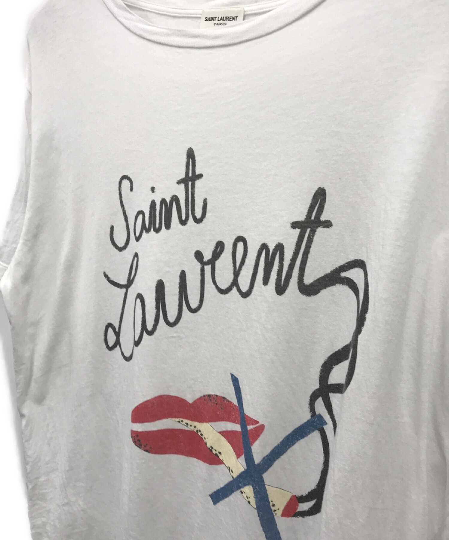 Saint Laurent Paris (サンローランパリ) リップシガーノースモーキングTシャツ ホワイト サイズ:S