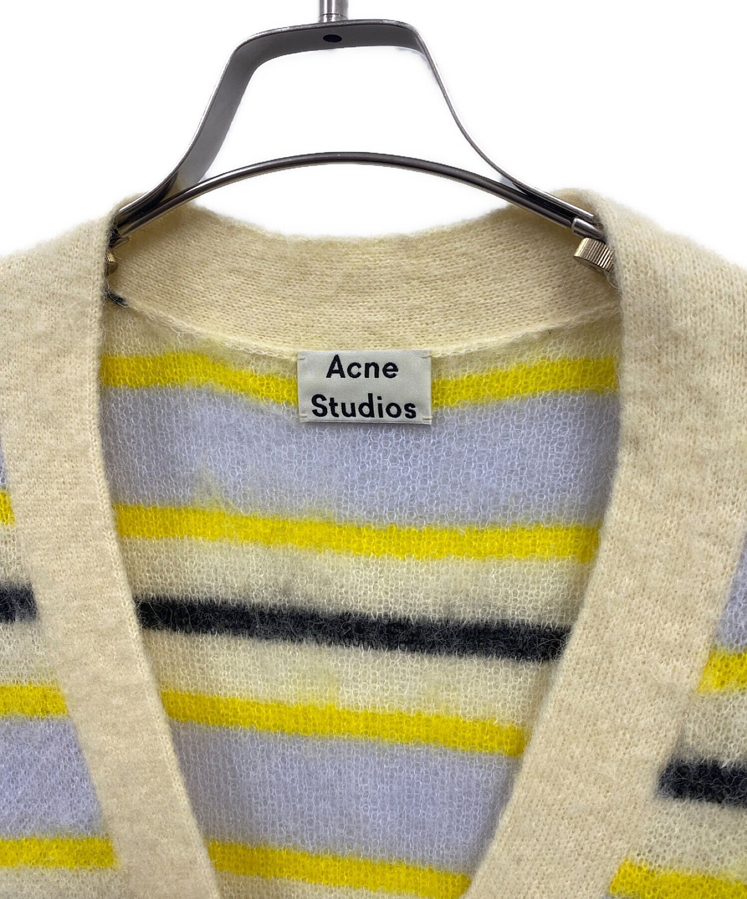 Acne studios (アクネストゥディオズ) アルパカブレンドボーダーニットカーディガン イエロー×ホワイト サイズ:XS