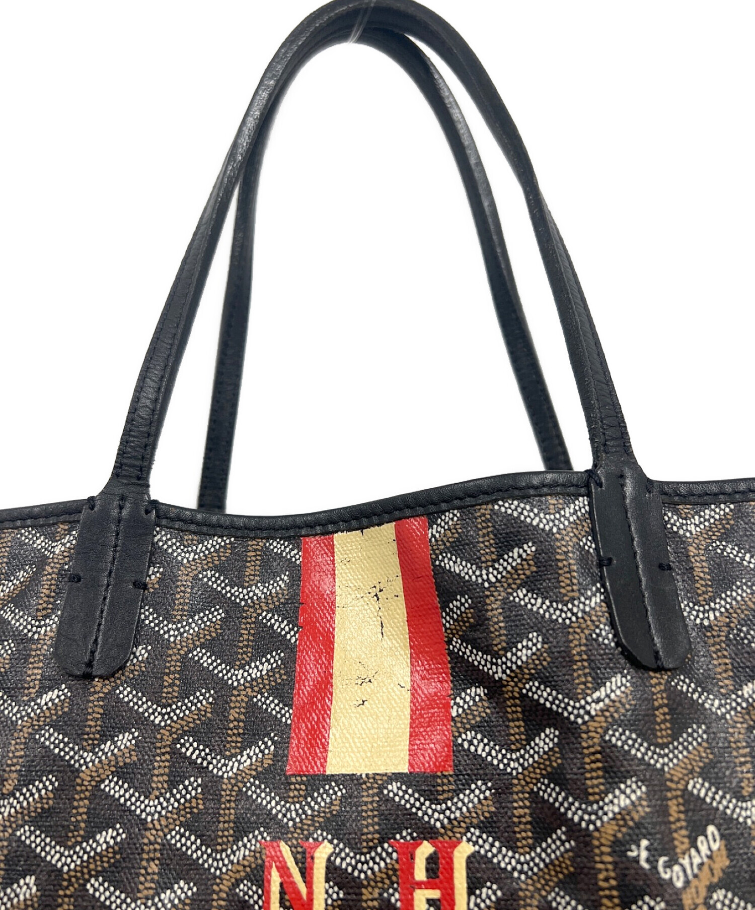 新着】【中古】GOYARD(ゴヤール) サンルイPM トートバッグ 黒×ブラウン×白 やばかっ レザー