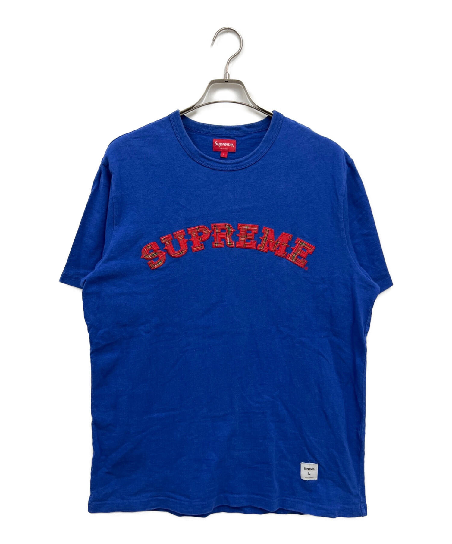 SUPREME (シュプリーム) 20AW Plaid Applique S/S Top タータンチェックロゴTシャツ ブルー サイズ:L