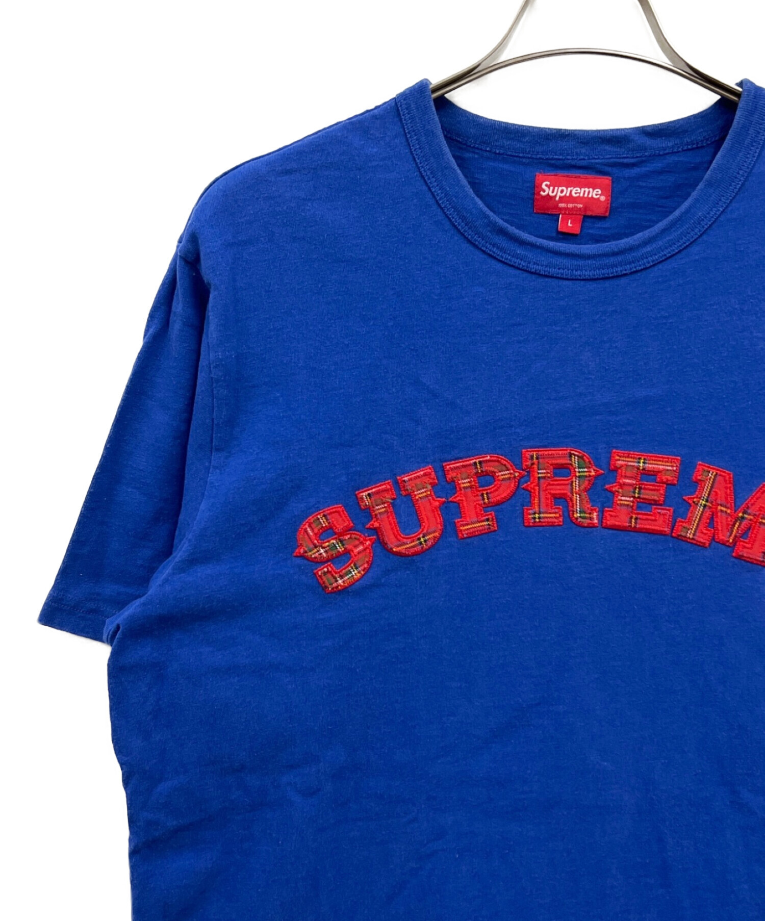 SUPREME (シュプリーム) 20AW Plaid Applique S/S Top タータンチェックロゴTシャツ ブルー サイズ:L