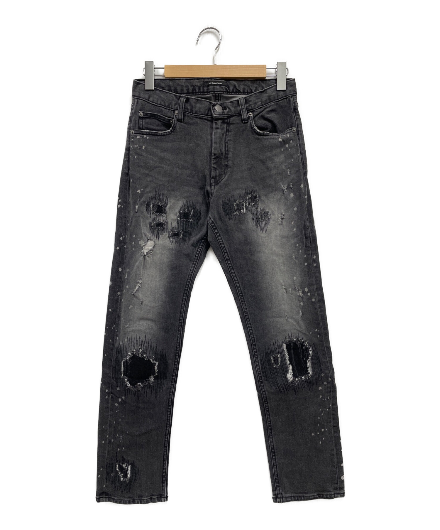 RE:NUMBER (N)INE (リナンバーナイン) VINTAGE CLASH SLIM TAPERED DENIM PANTS ブラック  サイズ:2