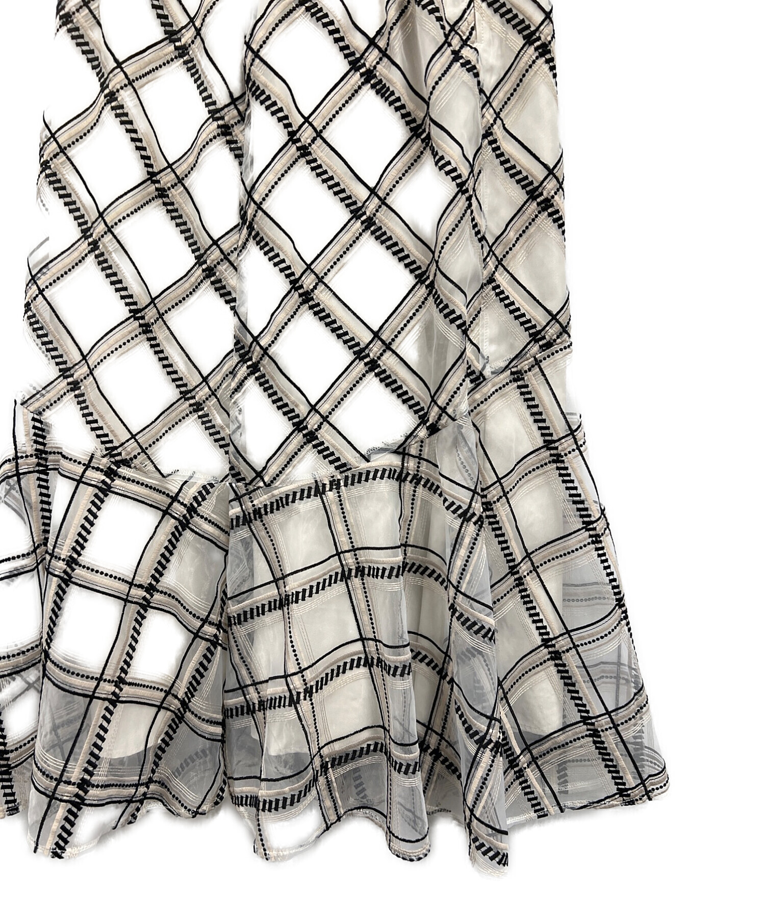 Mystrada (マイストラーダ) シアーチェック刺繍スカート ホワイト×ブラック サイズ:34 未使用品