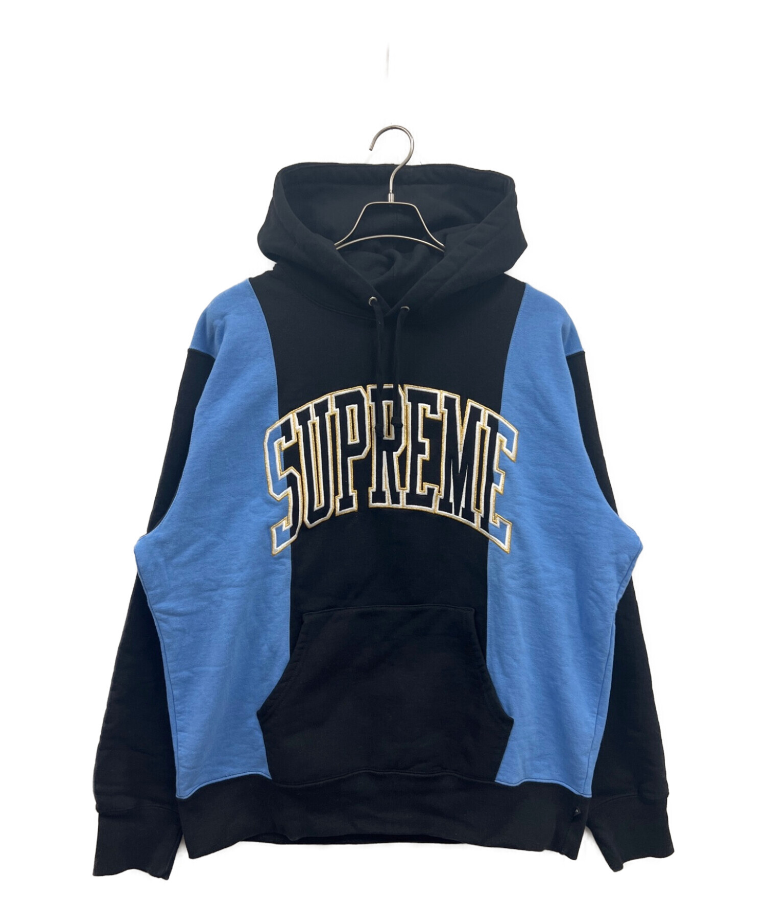 SUPREME (シュプリーム) 19AW Paneled Arc Logo Hooded Sweatshirt ブラック×ブルー サイズ:L