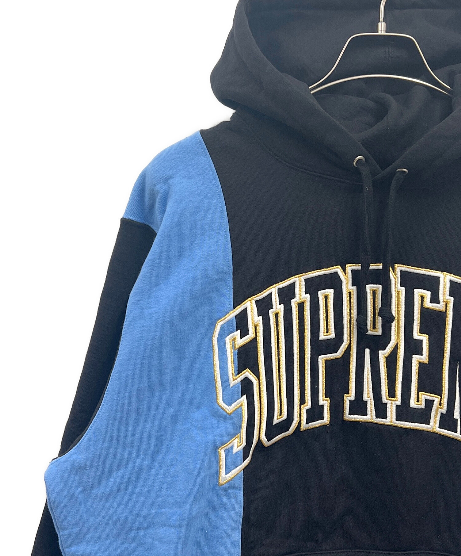 SUPREME (シュプリーム) 19AW Paneled Arc Logo Hooded Sweatshirt ブラック×ブルー サイズ:L