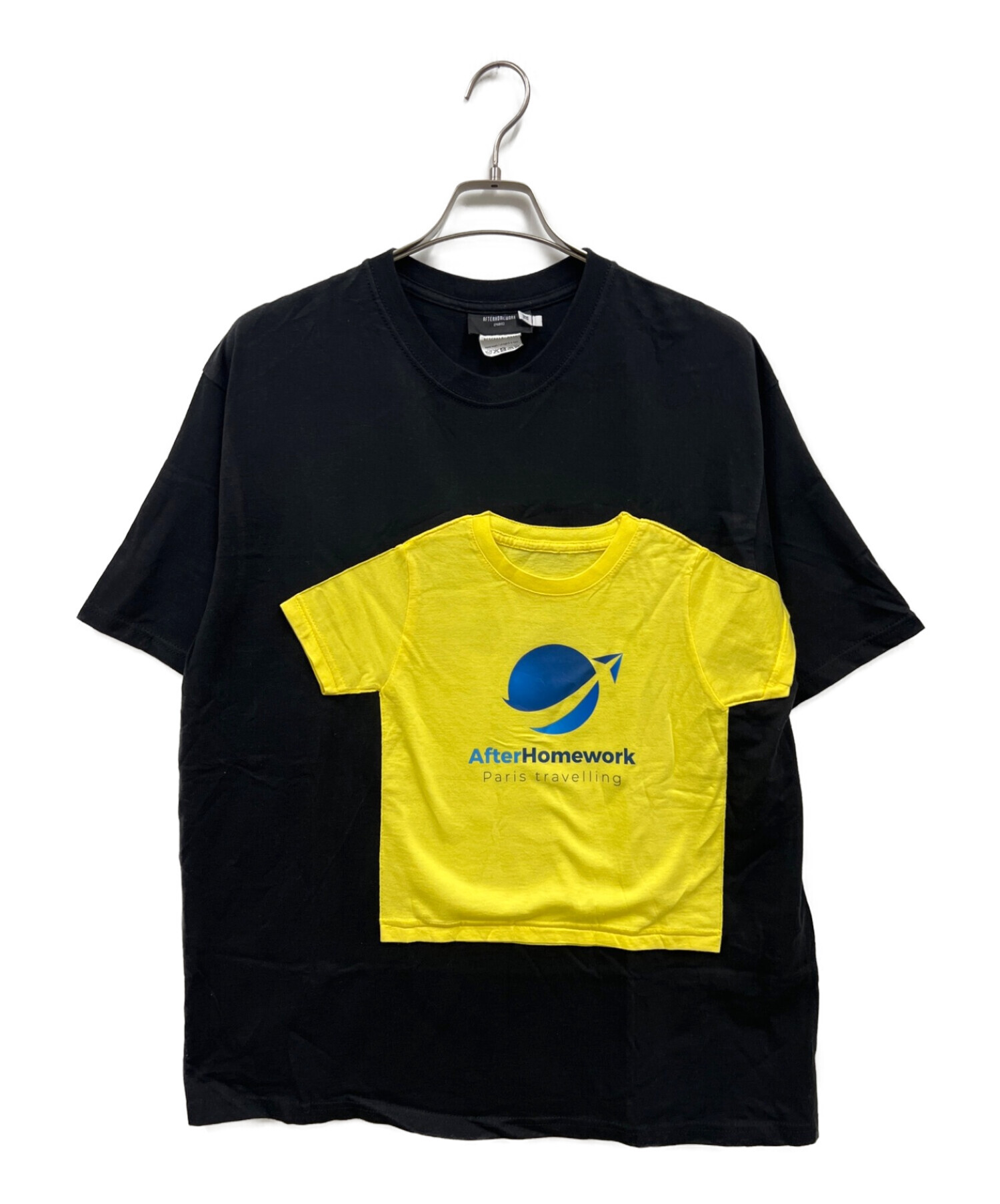 AFTERHOME WORK (アフターホーム―ワーク) Mini T-Shirt on t-shirt ブラック×イエロー サイズ:XL