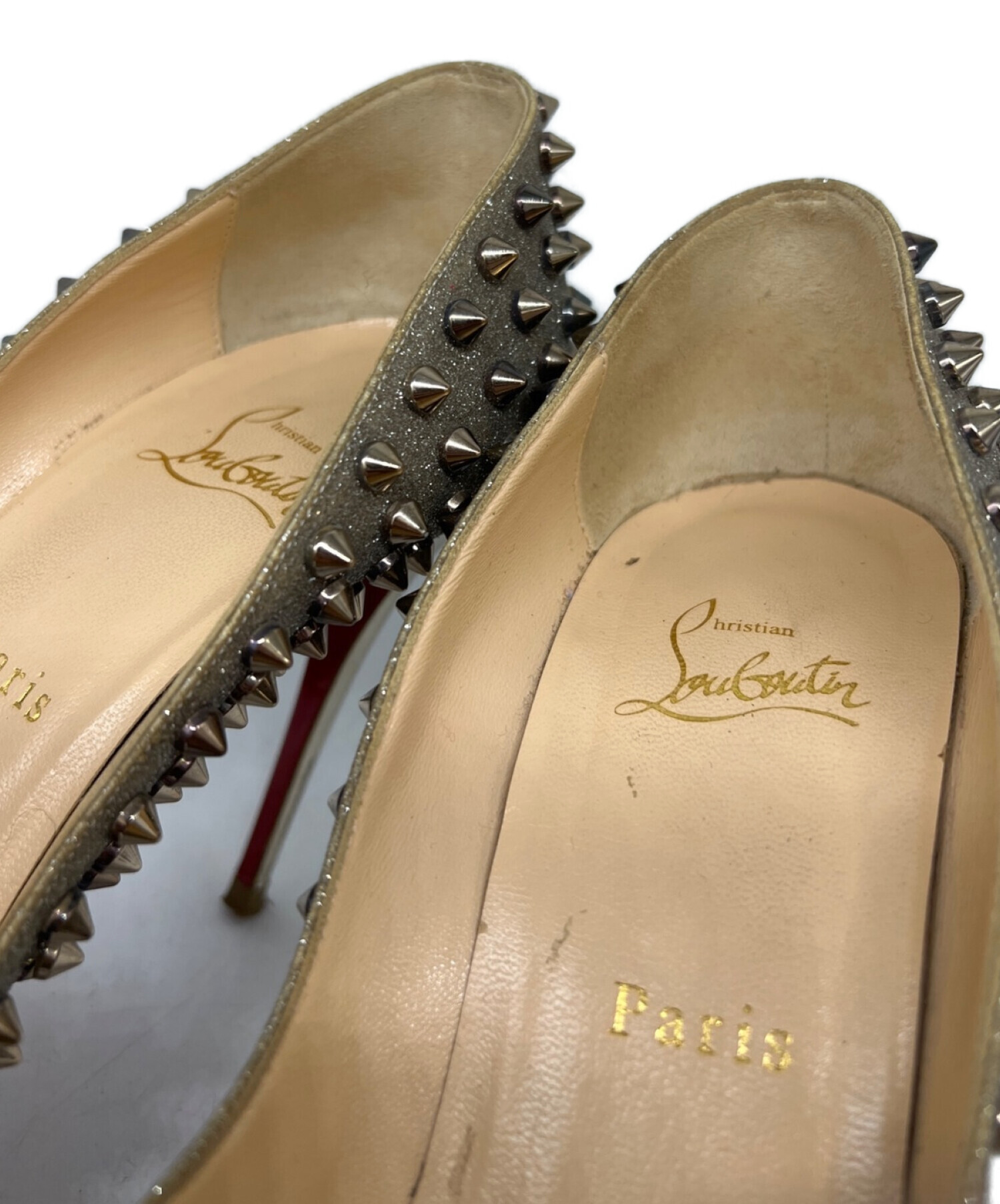 Christian Louboutin (クリスチャン・ルブタン) スタッズヒールパンプス ベージュ サイズ:38.5