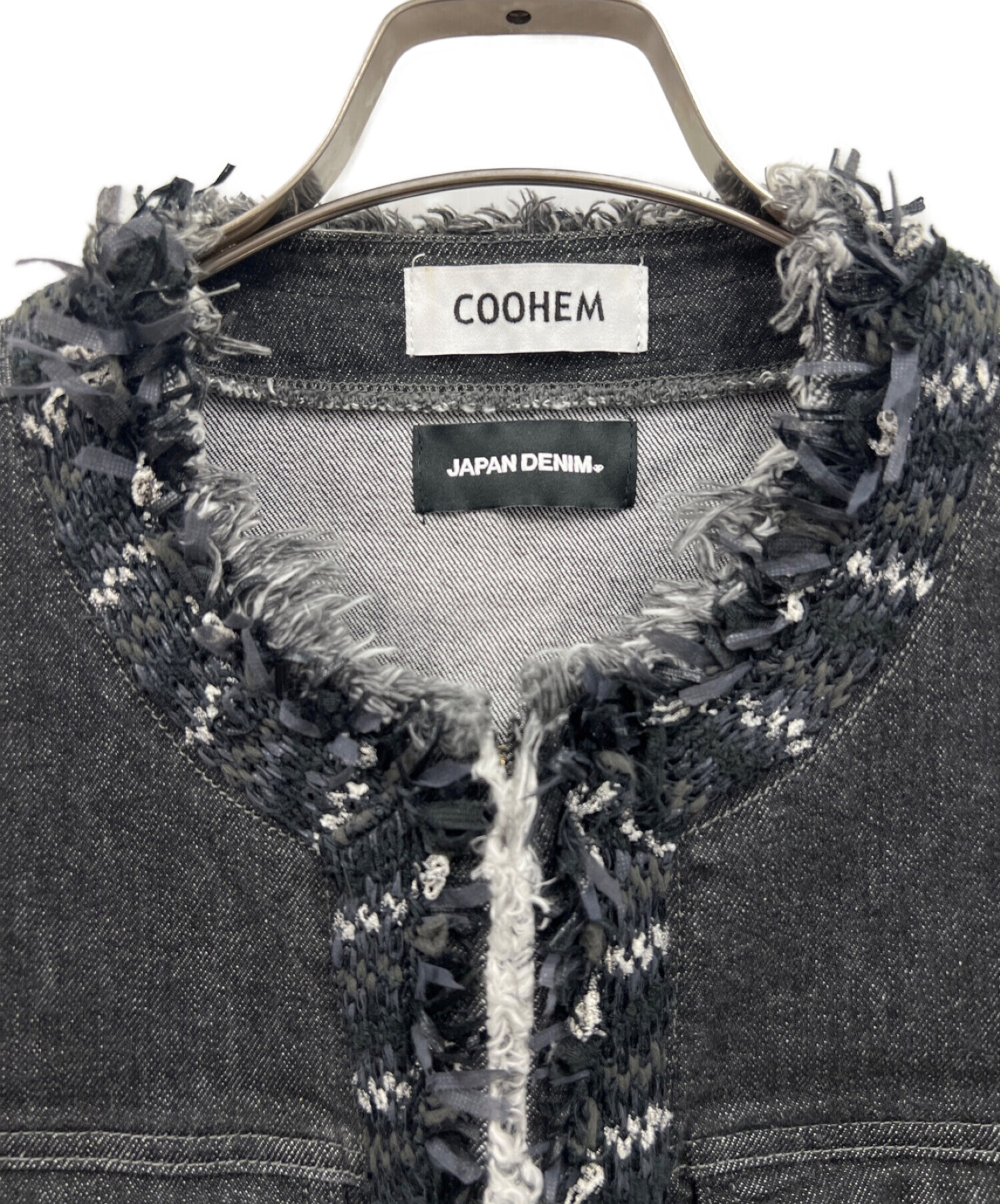 Coohem (コーヘン) JAPANDENIM TWEED FRINGE NO COLLAR JACKET /　ツイードフリンジノーカラージャケット  ブラック サイズ:1