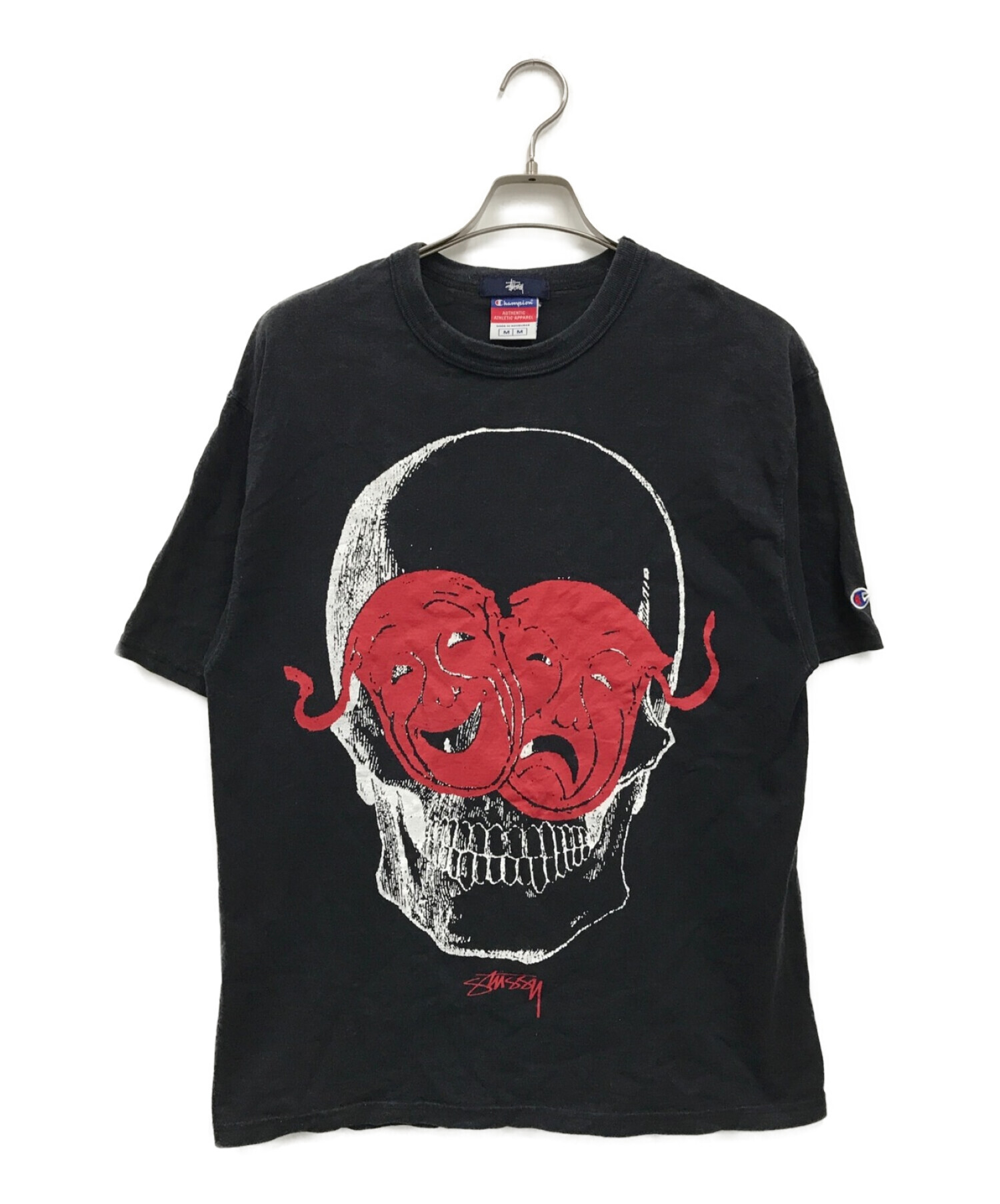 stussy (ステューシー) Champion (チャンピオン) TWO FACE プリントTシャツ ブラック サイズ:M