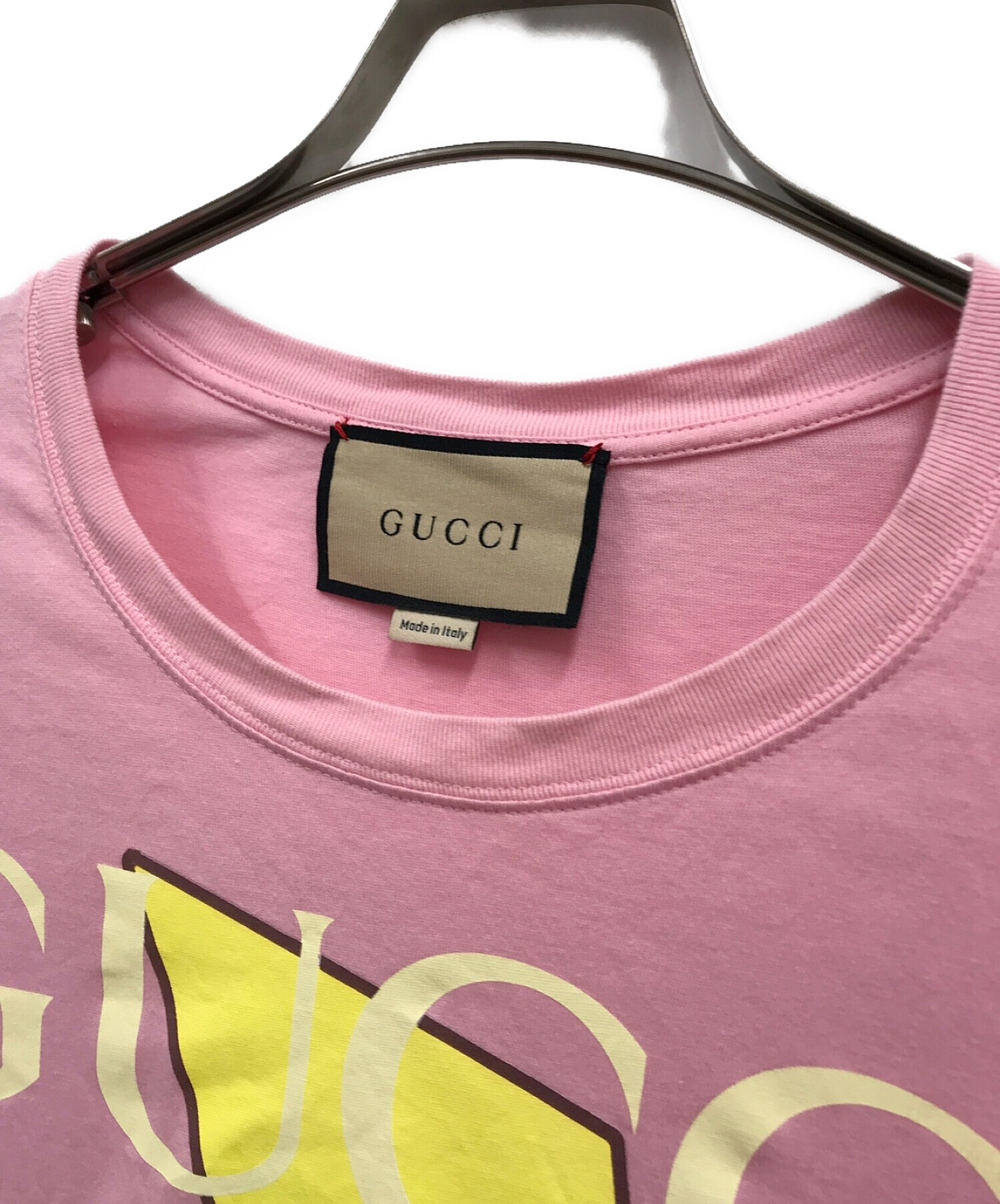 GUCCI (グッチ) 25 Gucci Eschatologyプリント半袖Tシャツ ピンク サイズ:L