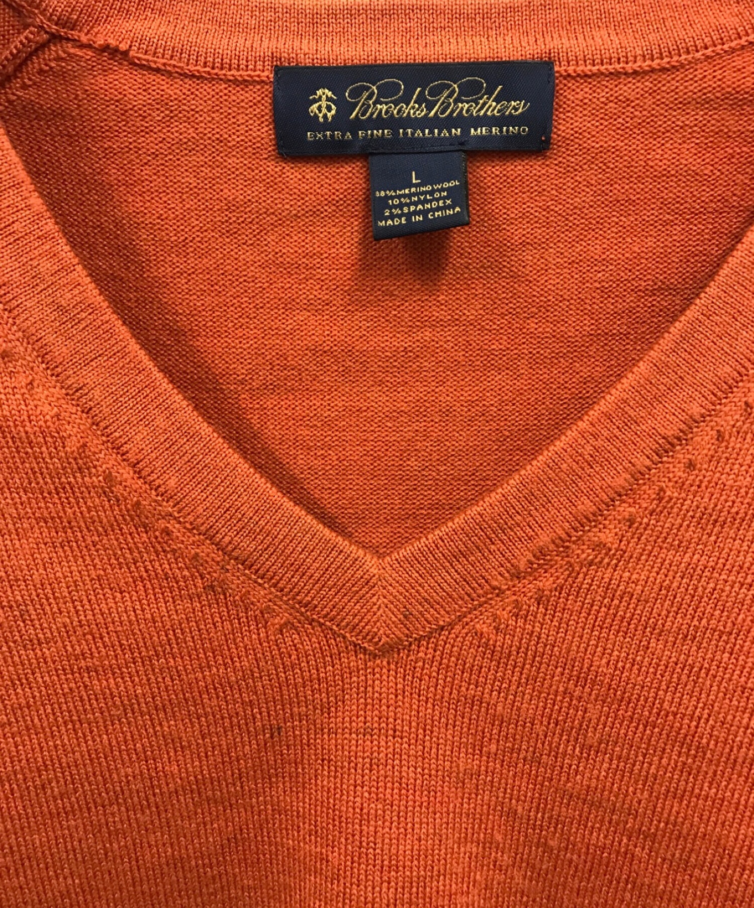 【美品】Brooks Brothers  ニット　オレンジ　ロゴ刺繍　ラムウールトップス