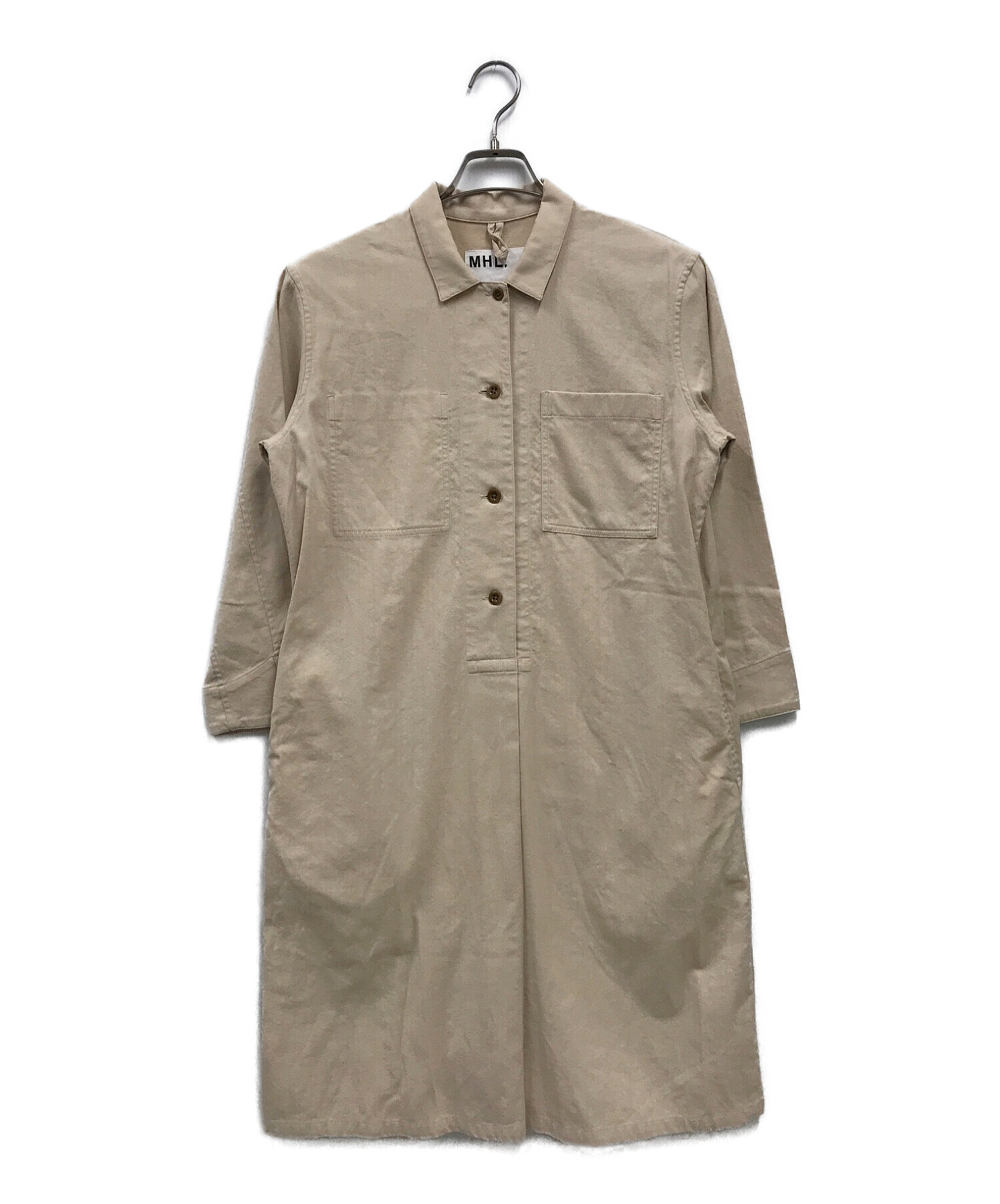 MHL (エムエイチエル) Short Sleeve Dress/2/Wool/Blk/Plain/シャツワンピース アイボリー サイズ:1