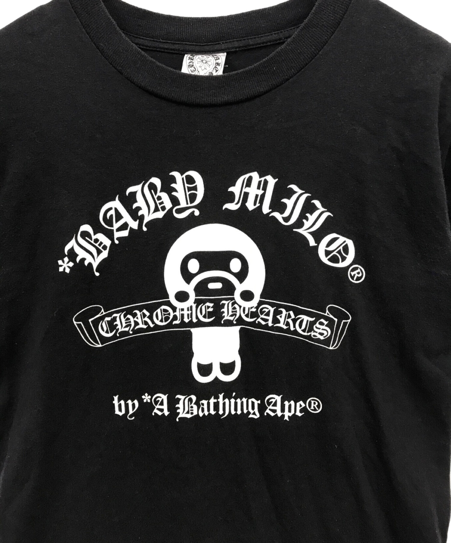 CHROME HEARTS (クロムハーツ) A BATHING APE (アベイシングエイプ) ベビーマイロプリントTシャツ ブラック サイズ:S