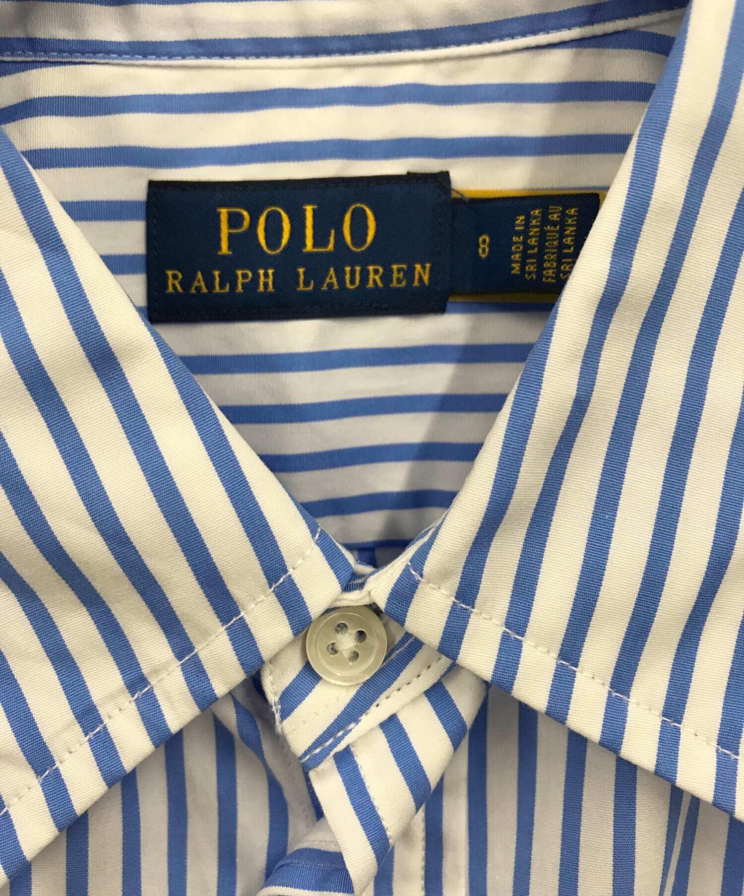 POLO RALPH LAUREN (ポロ・ラルフローレン) ストライプシャツワンピース/長袖ワンピース/シャツワンピース ホワイト×ブルー サイズ:8