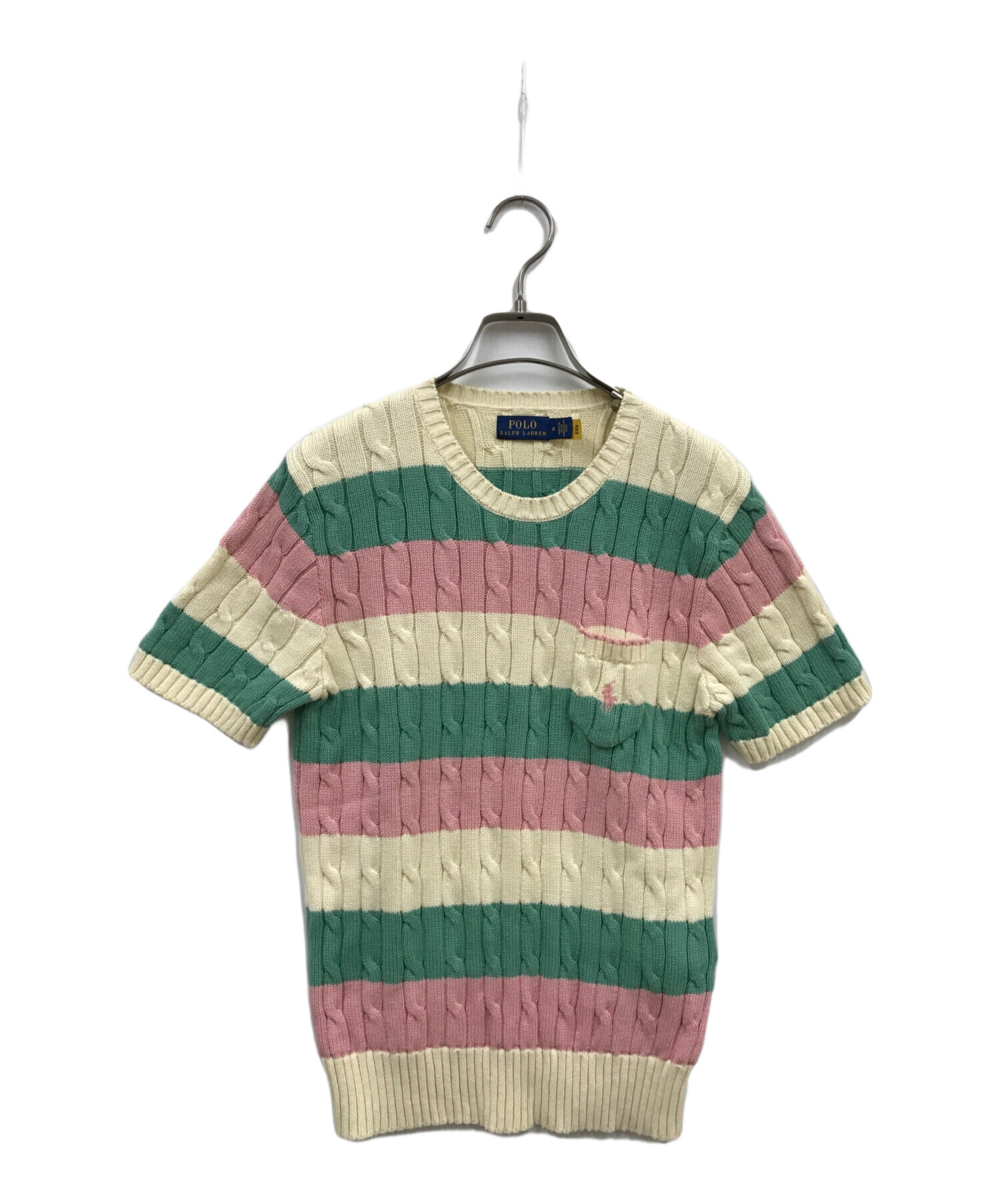 中古・古着通販】POLO RALPH LAUREN (ポロ・ラルフローレン) ストライプド ケーブルニット ショートスリーブ セーター/半袖ニット /ボーダーニット マルチカラー サイズ:M｜ブランド・古着通販 トレファク公式【TREFAC FASHION】スマホサイト