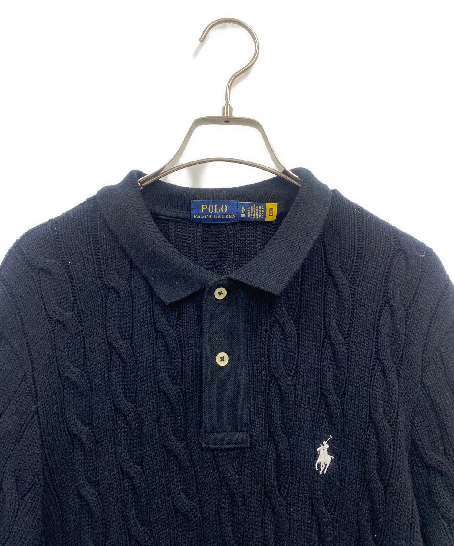 POLO RALPH LAUREN (ポロ・ラルフローレン) ニットポロワンピース/ケーブルニット/ニットワンピース/ワンピース ネイビー サイズ:XL