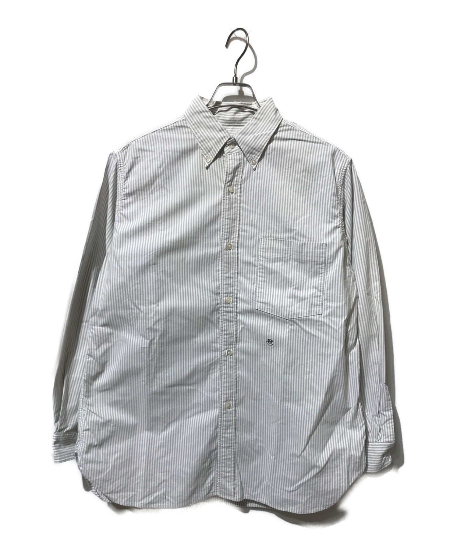 nanamica (ナナミカ) Button Down Stripe Wind Shirt グレー×ホワイト サイズ:S