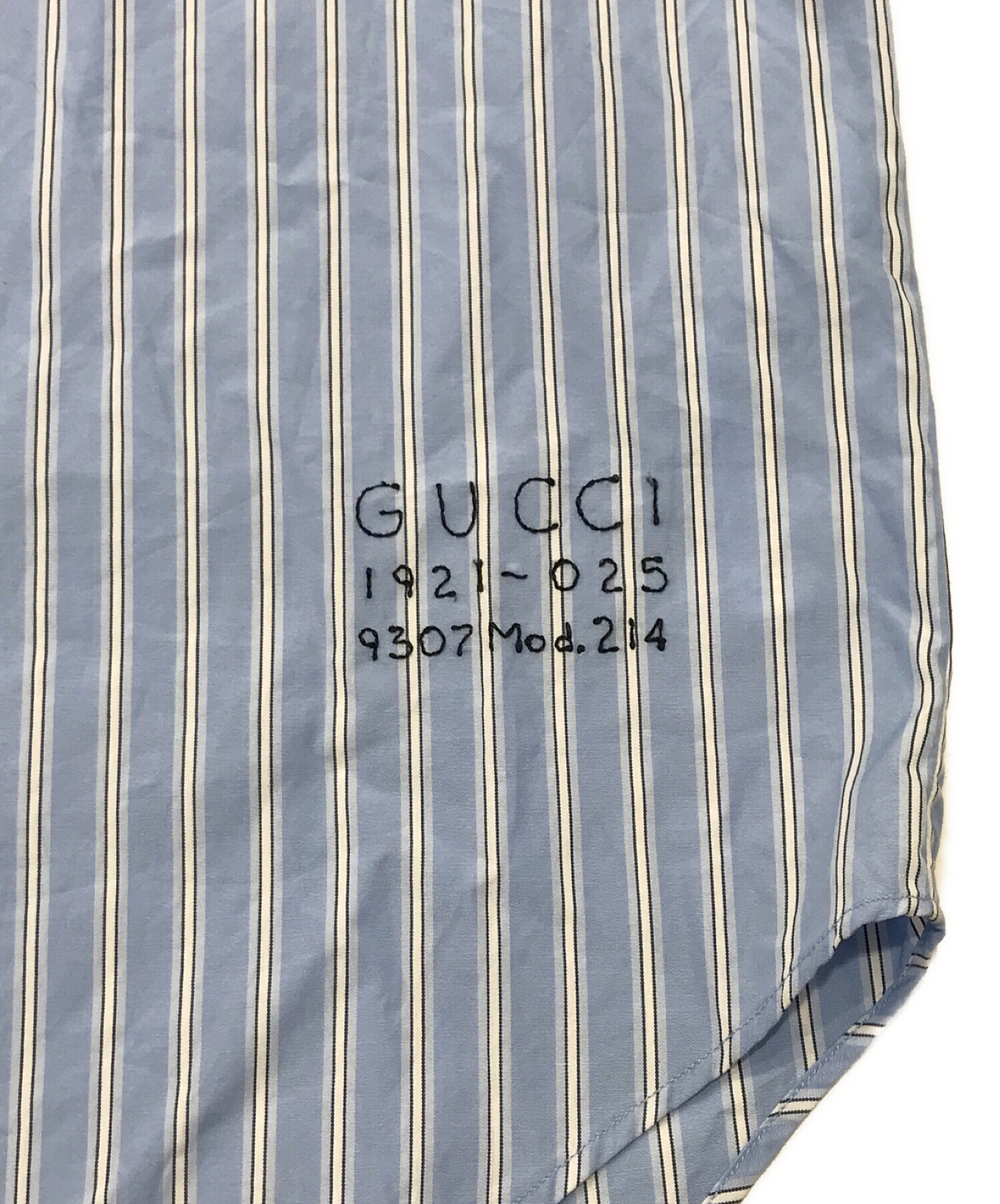 GUCCI (グッチ) ロゴ刺繍ストライプシャツ ブルー サイズ:46