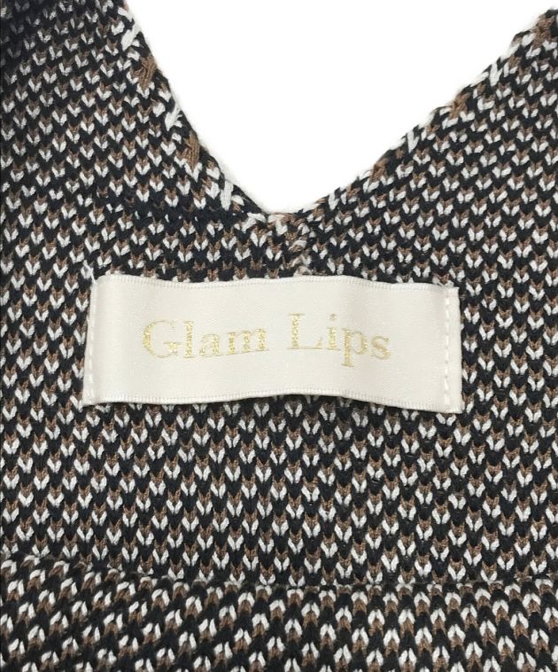 Glam Lips (グラムリップス) ジャガードVニットワンピース ブラック サイズ:Free