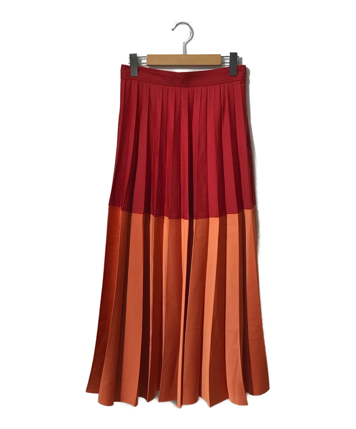 LE CIEL BLEU (ルシェルブルー) Color Block Wide Pleated Skirt オレンジレッド サイズ:36