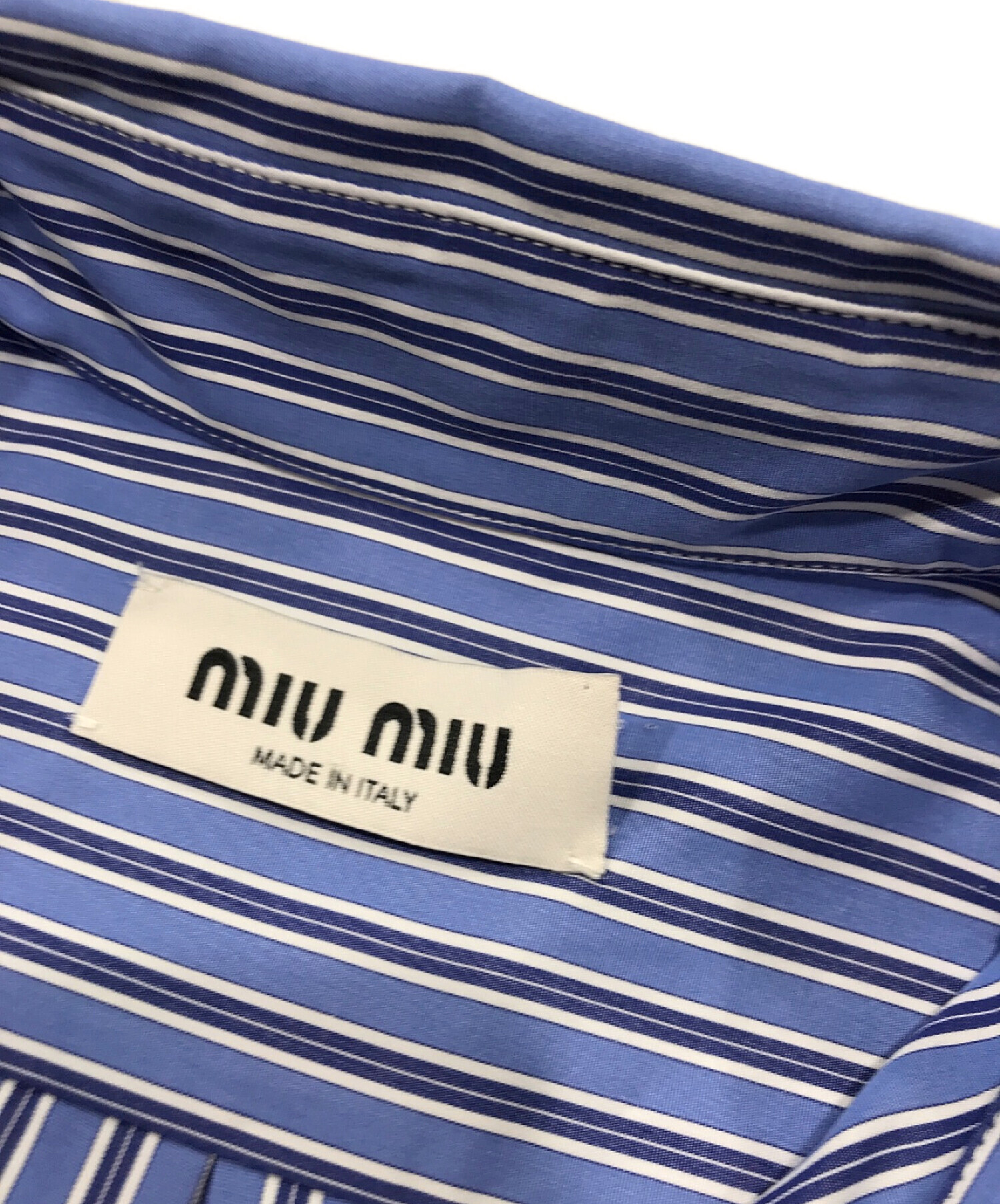 MIU MIU (ミュウミュウ) striped cropped shirt ストライプポプリンシャツ ネイビー サイズ:36