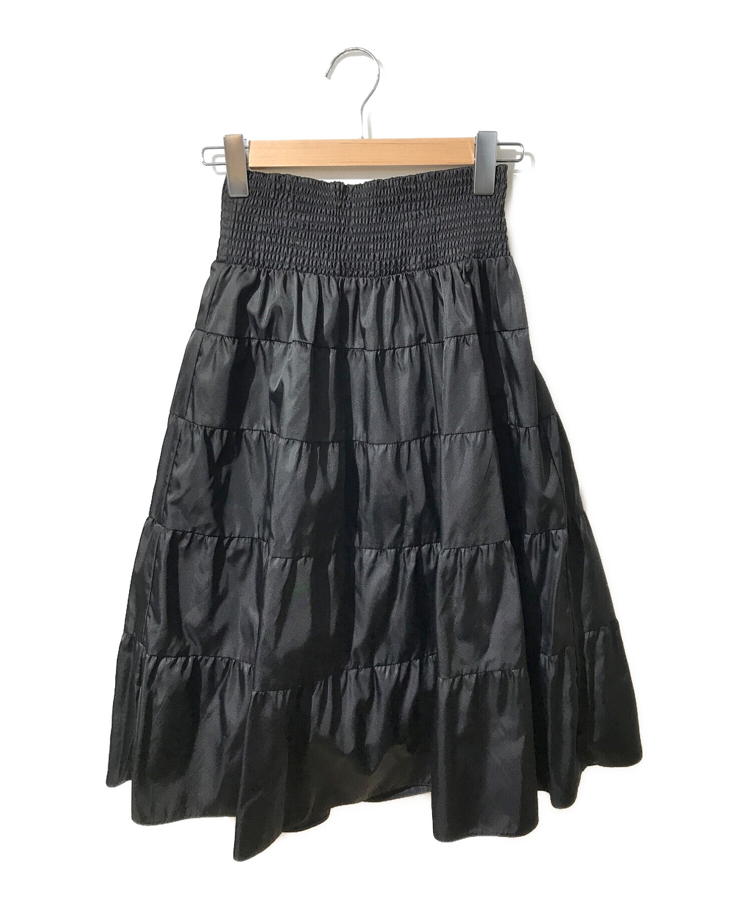 PRADA (プラダ) ナイロンギャザースカート ブラック サイズ:M
