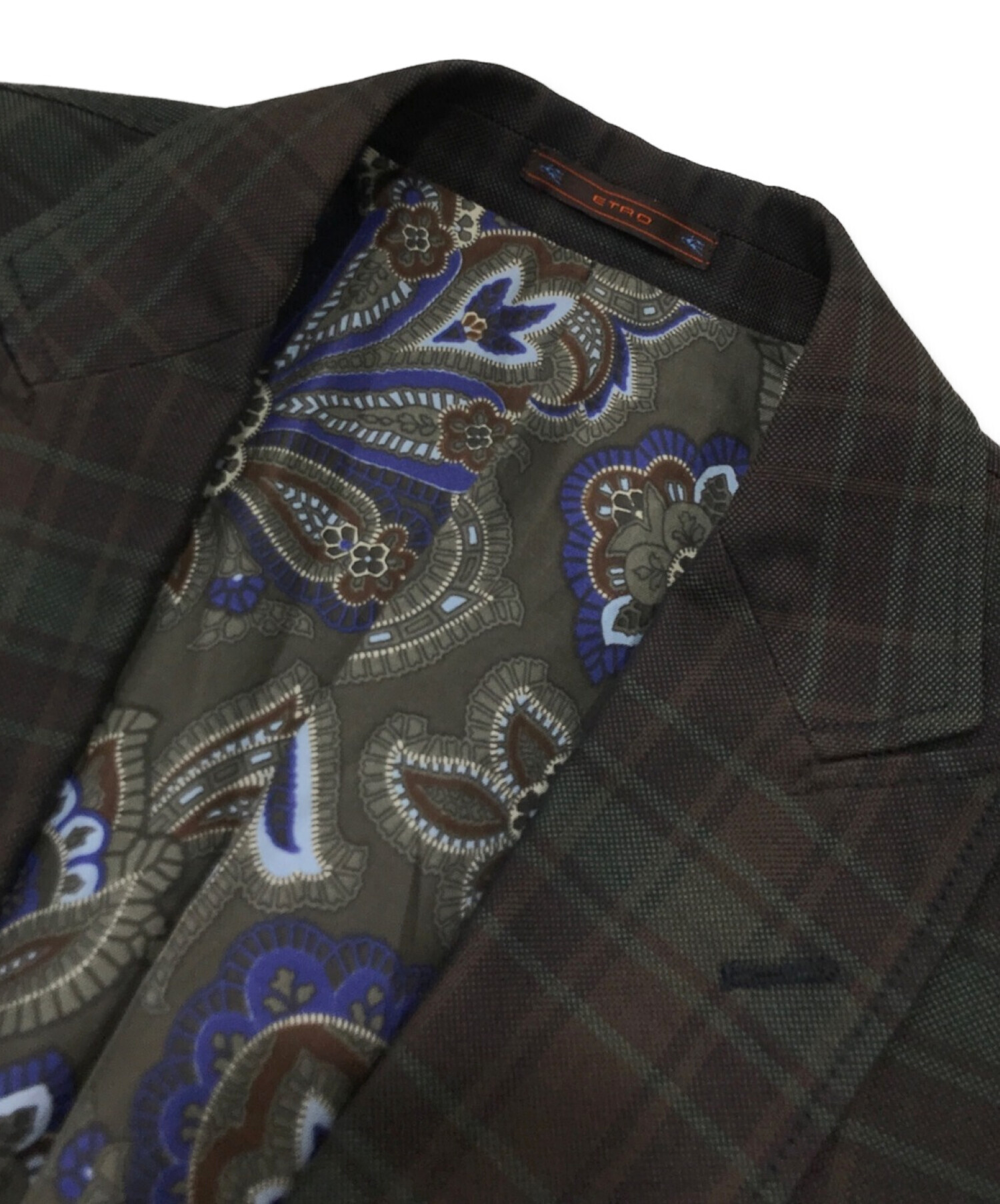 ETRO (エトロ) ペイズリーライナーシングルボタンチェックジャケット グリーン×ブラウン サイズ:50