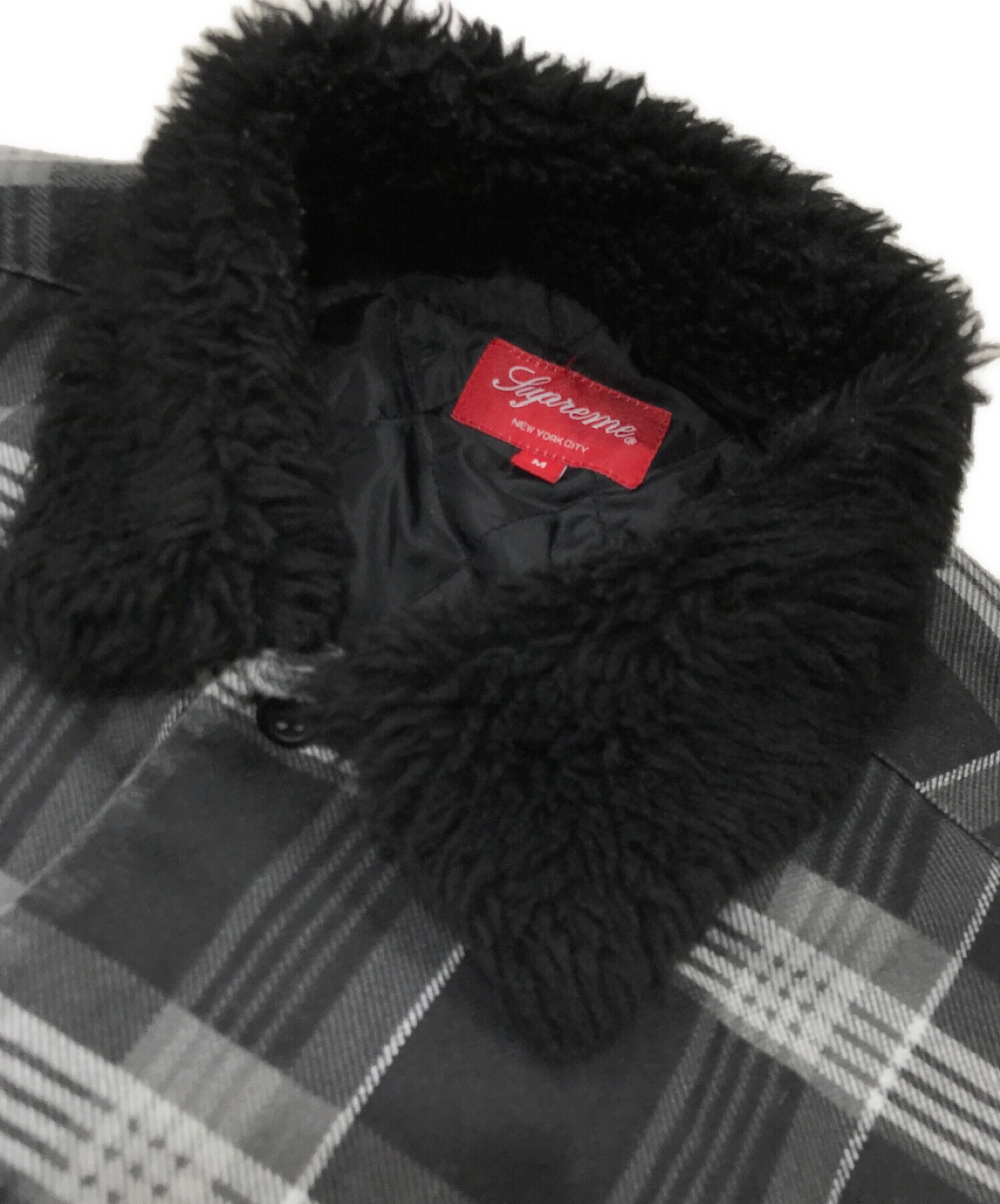 SUPREME (シュプリーム) Faux Fur Collar Flannel Shirt グレー サイズ:M