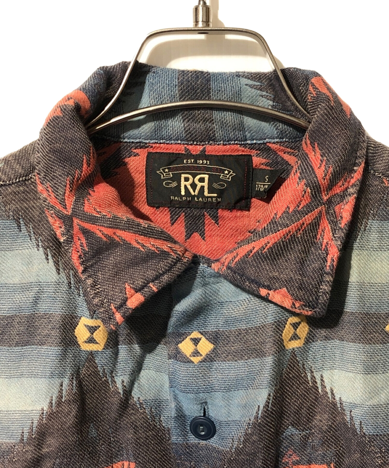 RRL (ダブルアールエル) ネイティブロングスリーブシャツ ブルー×レッド サイズ:S