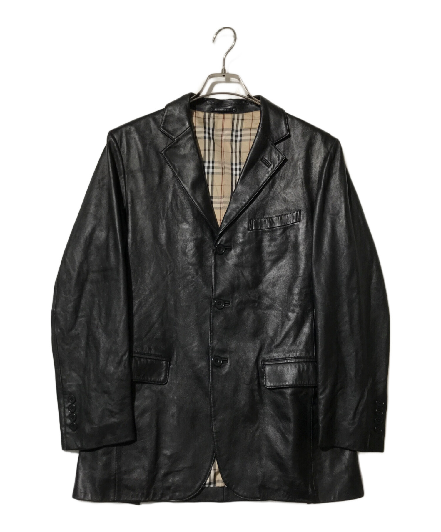 BURBERRY BLACK LABEL (バーバリーブラックレーベル) シープレザーレザージャケット/BME90-502-09/テーラード ブラック  サイズ:M