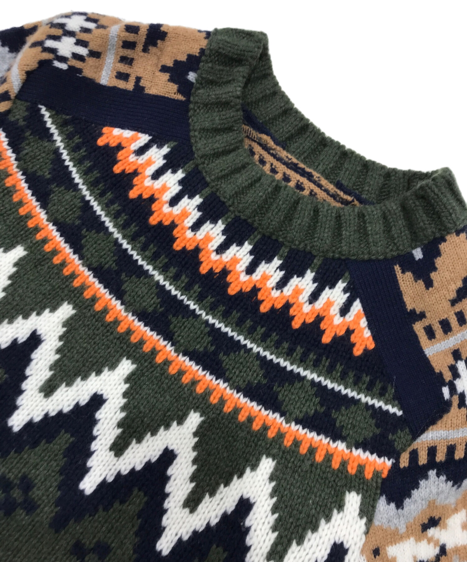 sacai (サカイ) 21AW Jacquard Knit Pullover オリーブ サイズ:2