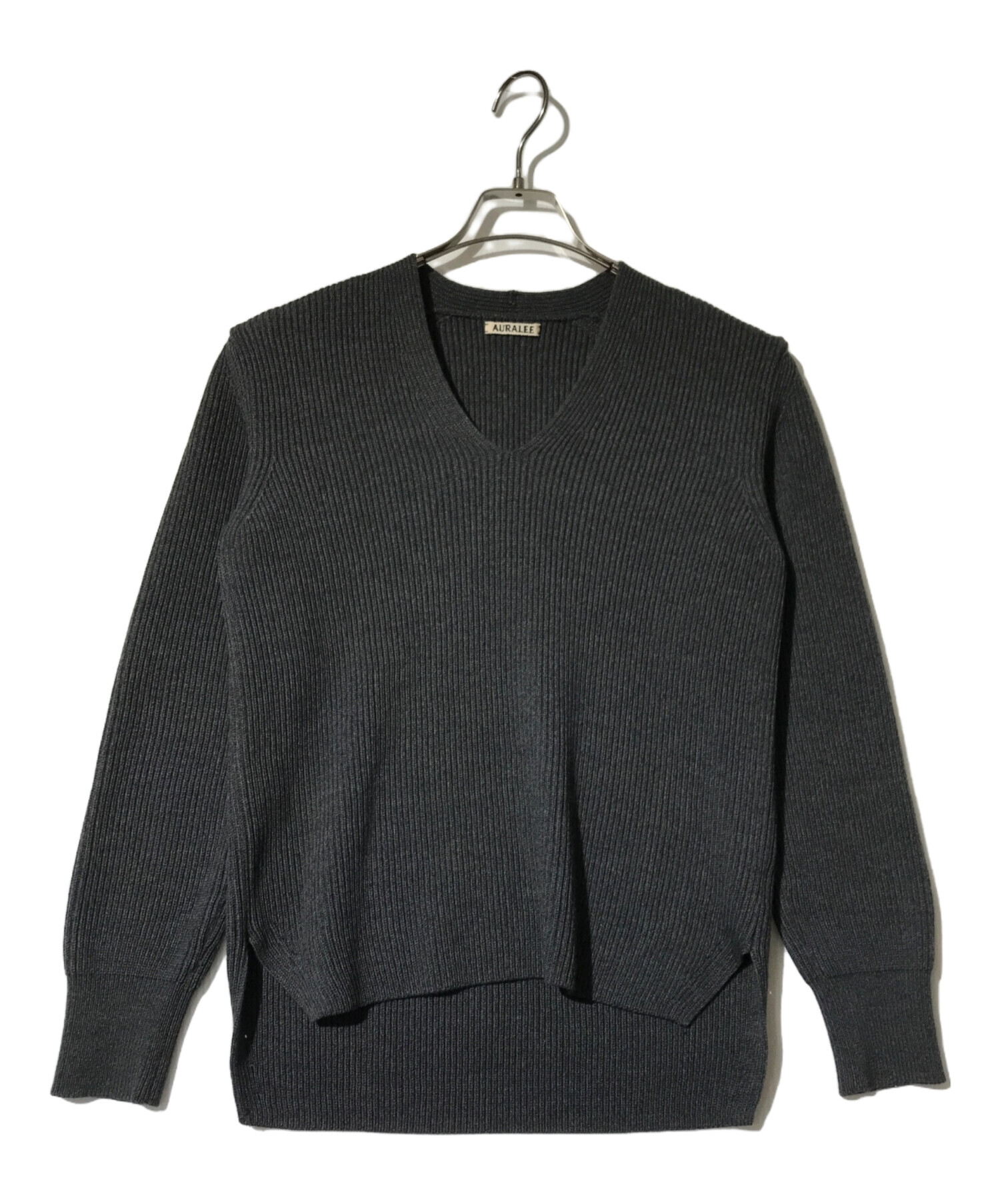 AURALEE (オーラリー) SUPER FINE WOOL RIB KNIT V NECK P/O グレー サイズ:1