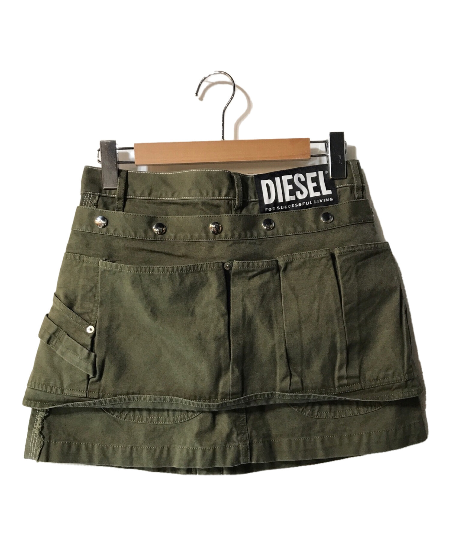 DIESEL (ディーゼル) デタッチャブルポケット付Aラインミニスカート グリーン サイズ:27