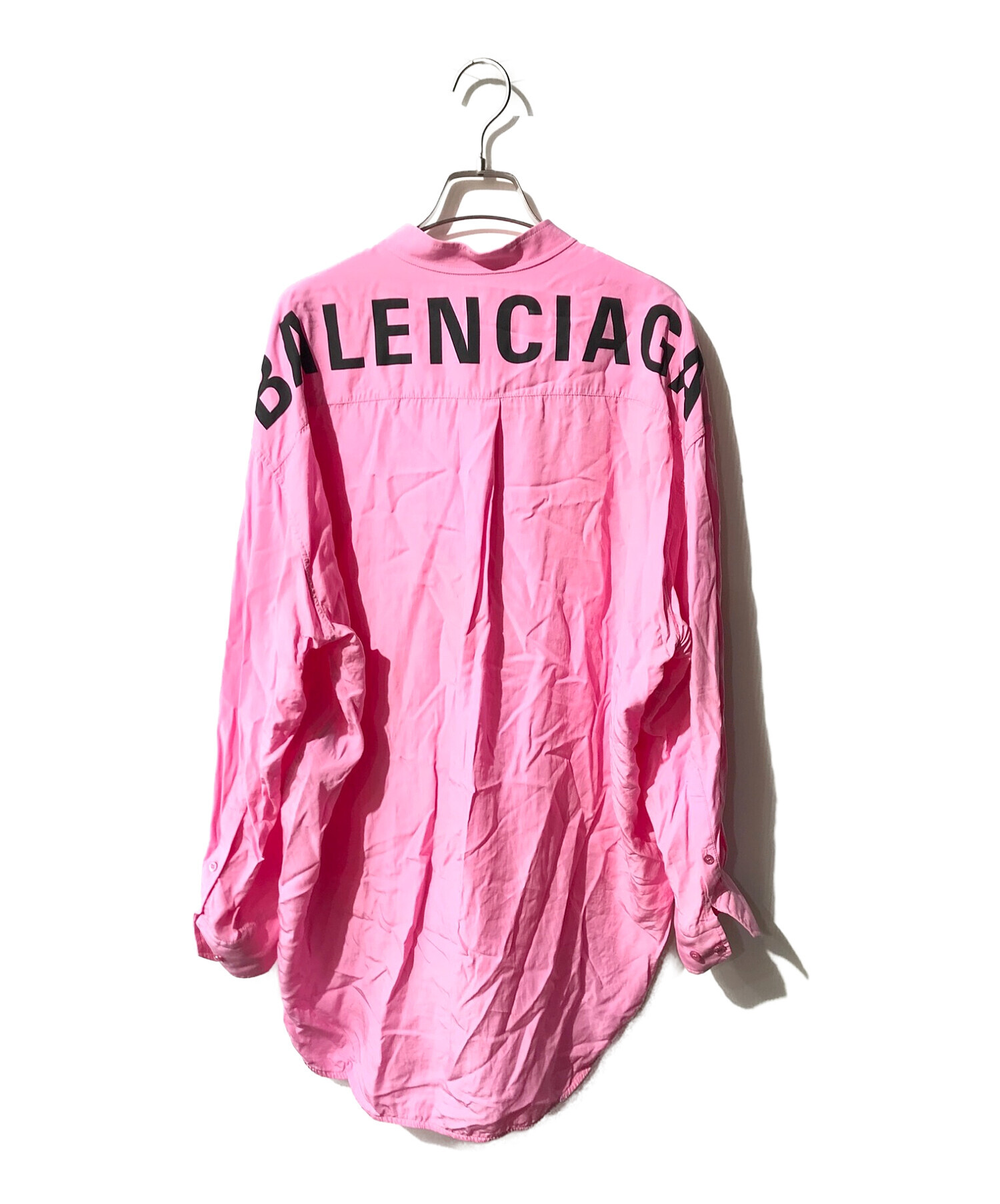 BALENCIAGA (バレンシアガ) バックロゴプリント オーバーサイズ リボンシャツ ピンク サイズ:S