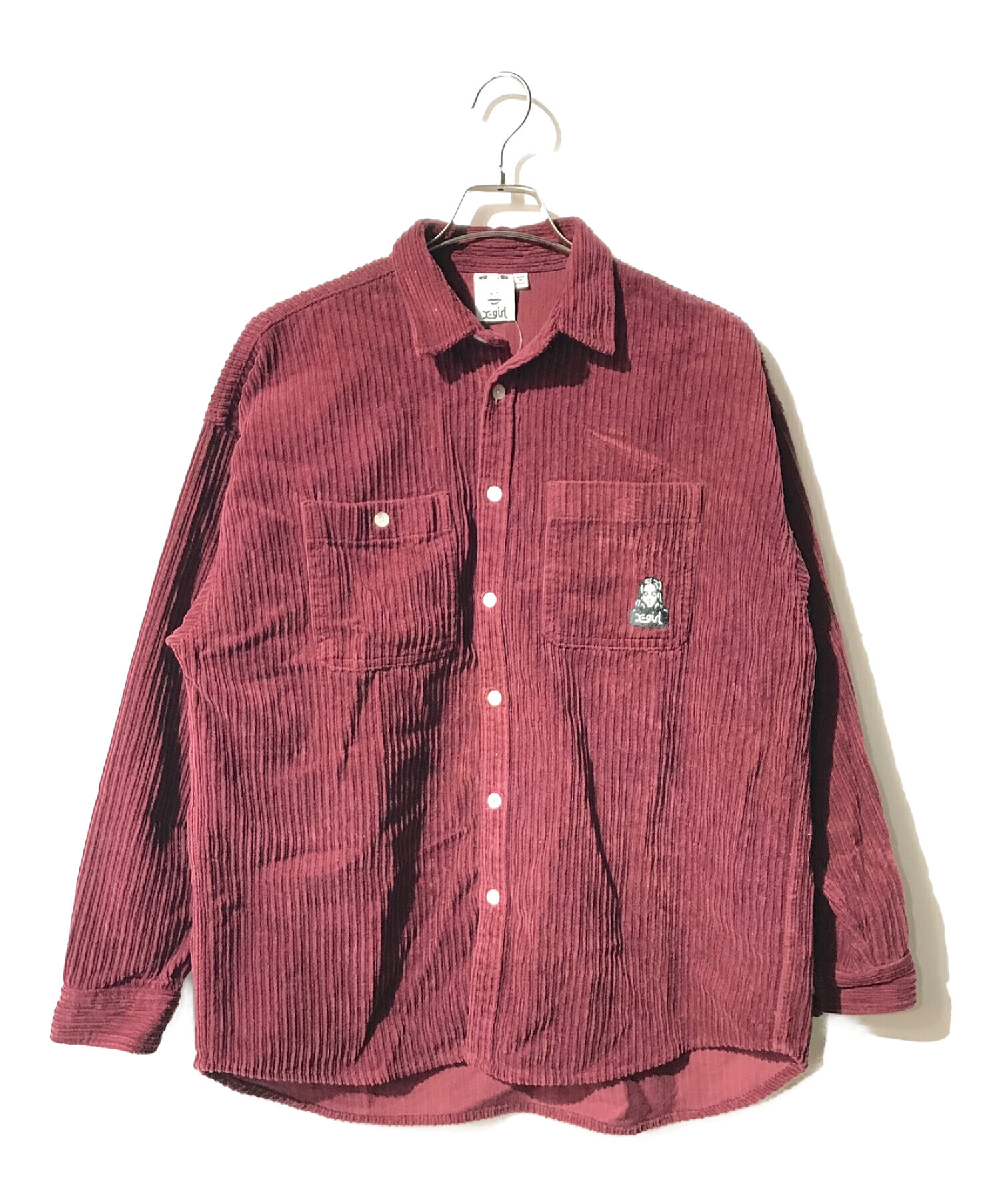 X-girl (エックスガール) FACE EMBROIDERY CORDUROY SHIRT レッド サイズ:Ⅿ