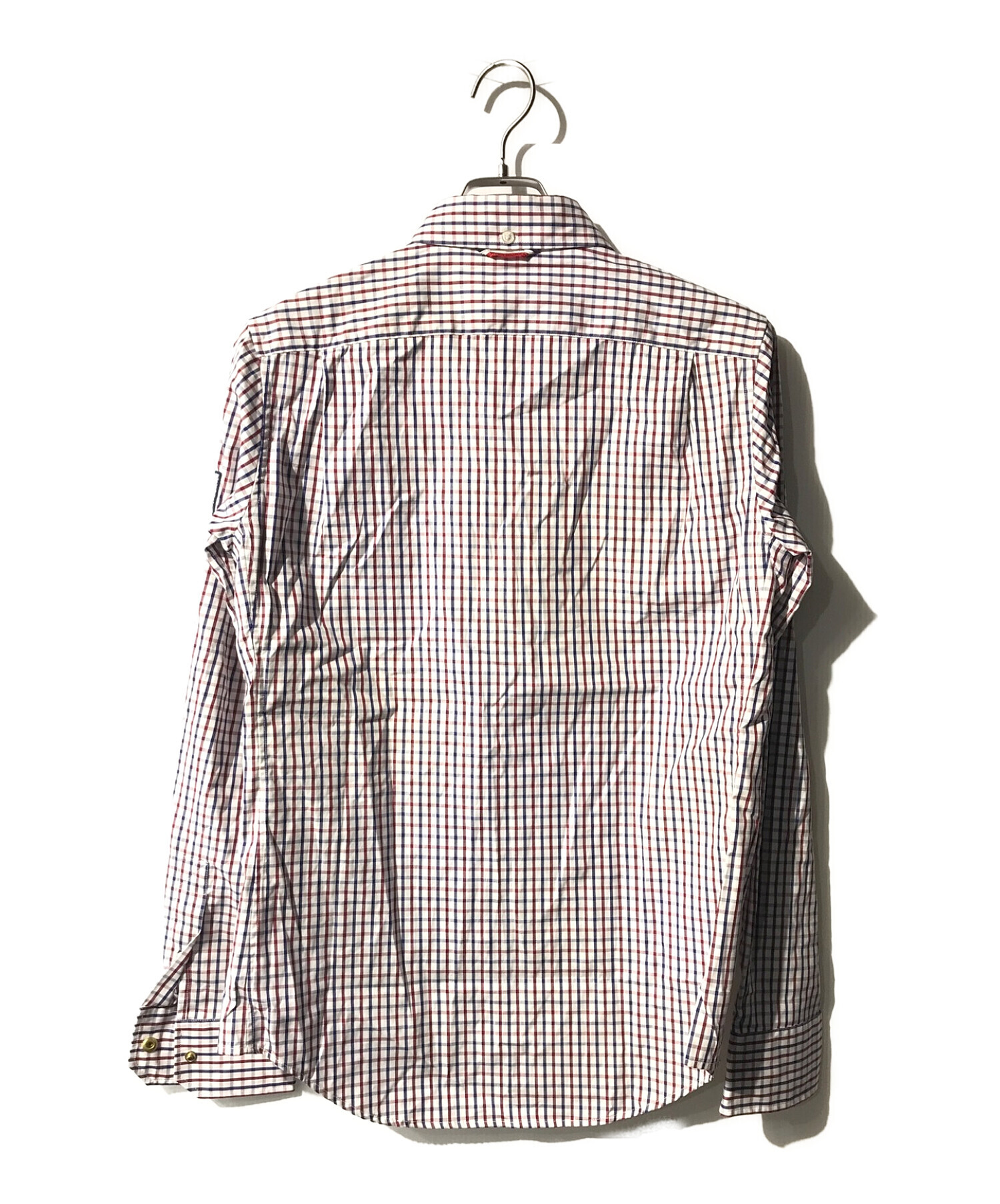 MONCLER GAMME BLEU (モンクレール ガム ブルー) ロゴパッチチェックシャツ レッド×ネイビー サイズ:1