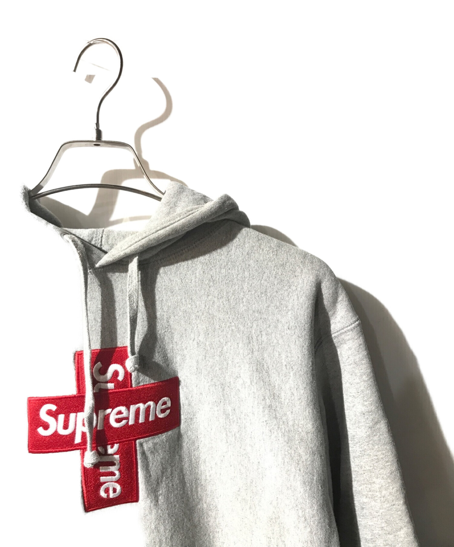 SUPREME (シュプリーム) Cross Box Logo Hooded Sweatshirt/プルオーバーパーカー グレー サイズ:S