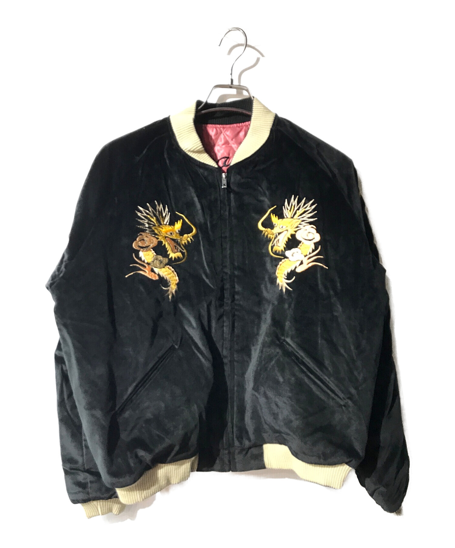 東洋エンタープライズ (トウヨウエンタープライズ) Velveteen Souvenir Jacket/別珍×サテンキルト・リバーシブルスカジャン  ブラック×ピンク サイズ:XL